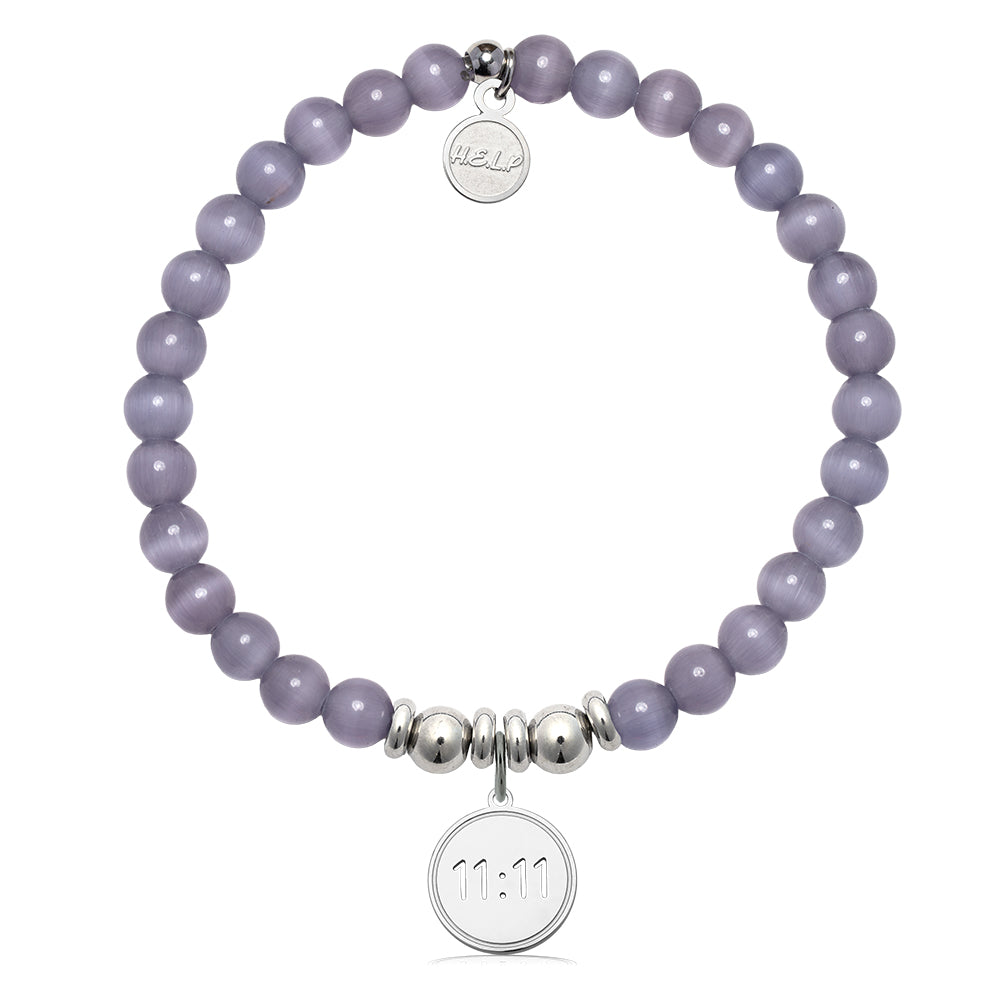 HELP by TJ 11:11 Charm with Purple Cats Eye Charity Bracelet