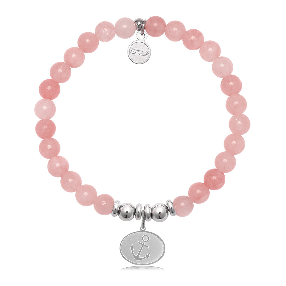 HELP by TJ Anchor Charm with Pink Jade Charity Bracelet