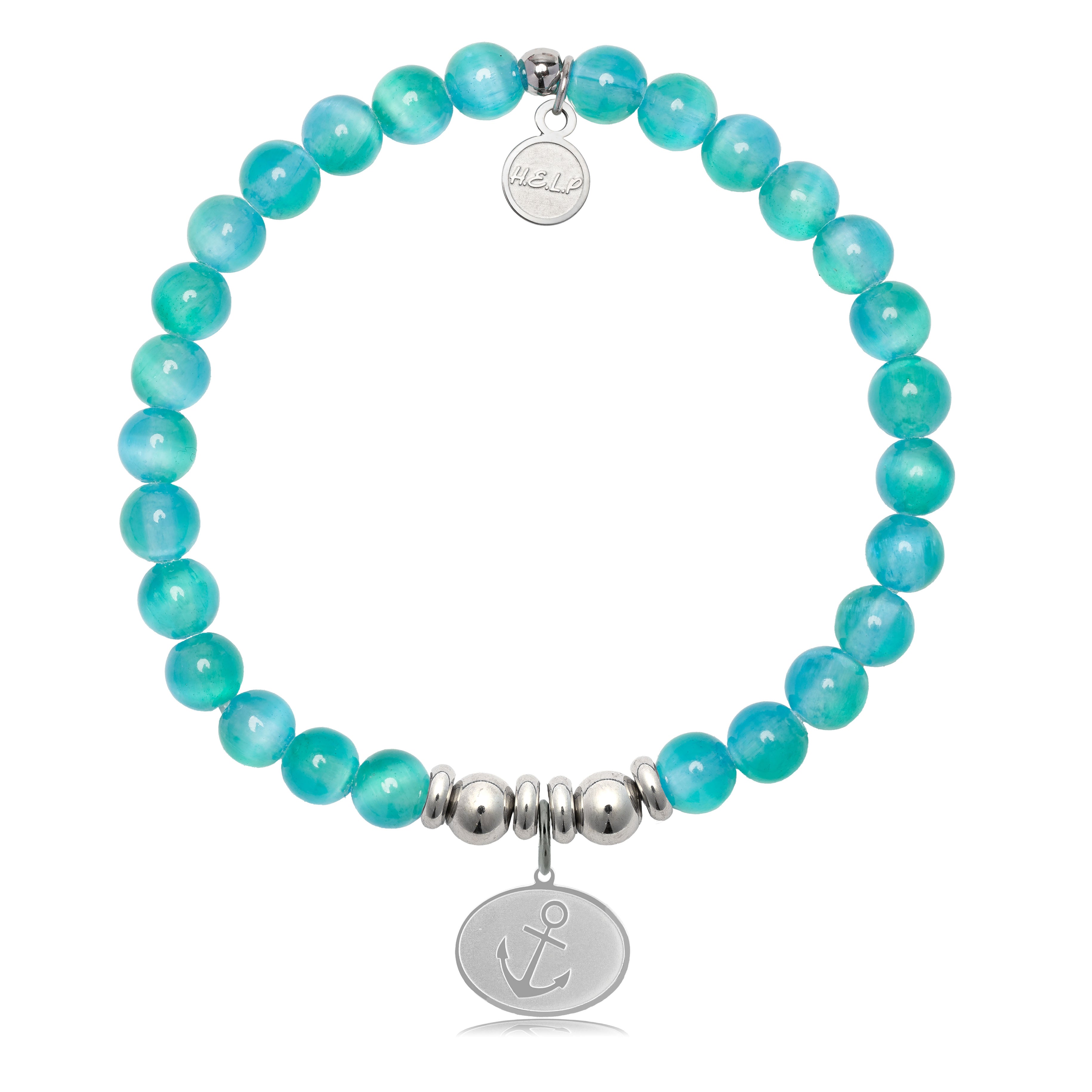 HELP by TJ Anchor Charm with Teal Selenite Charity Bracelet
