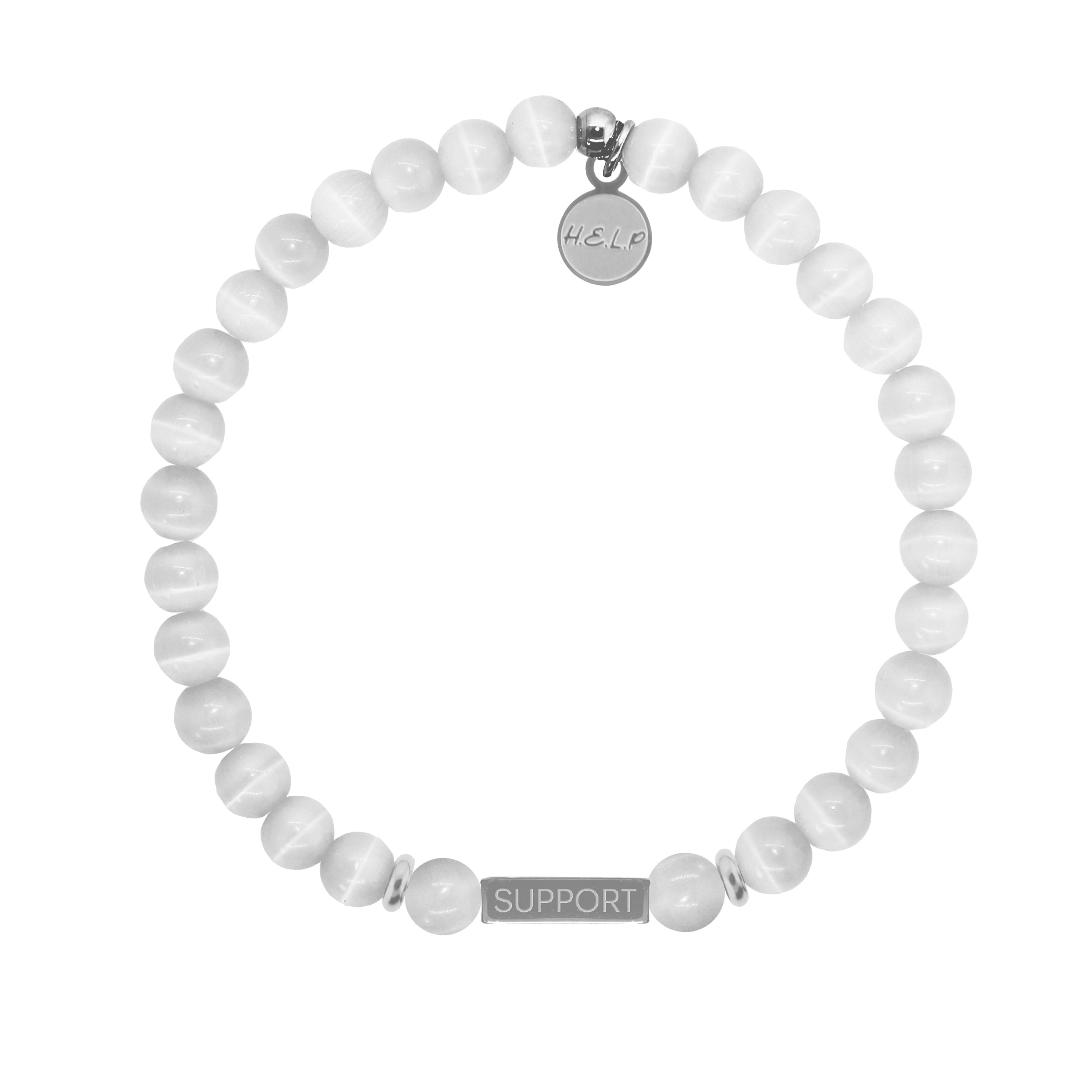 HELP by TJ Angel Number 333 Support Charm with White Cats Eye Charity Bracelet