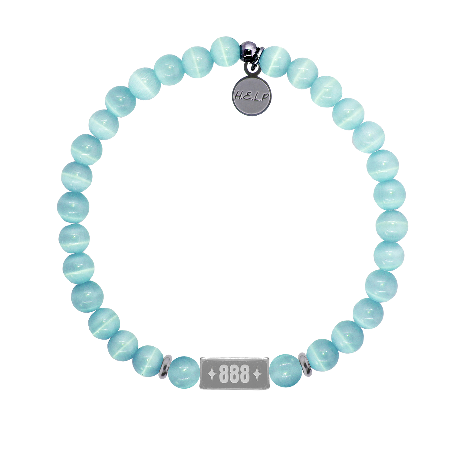 HELP by TJ Angel Number 888 Balance Charm with Aqua Cats Eye Charity Bracelet