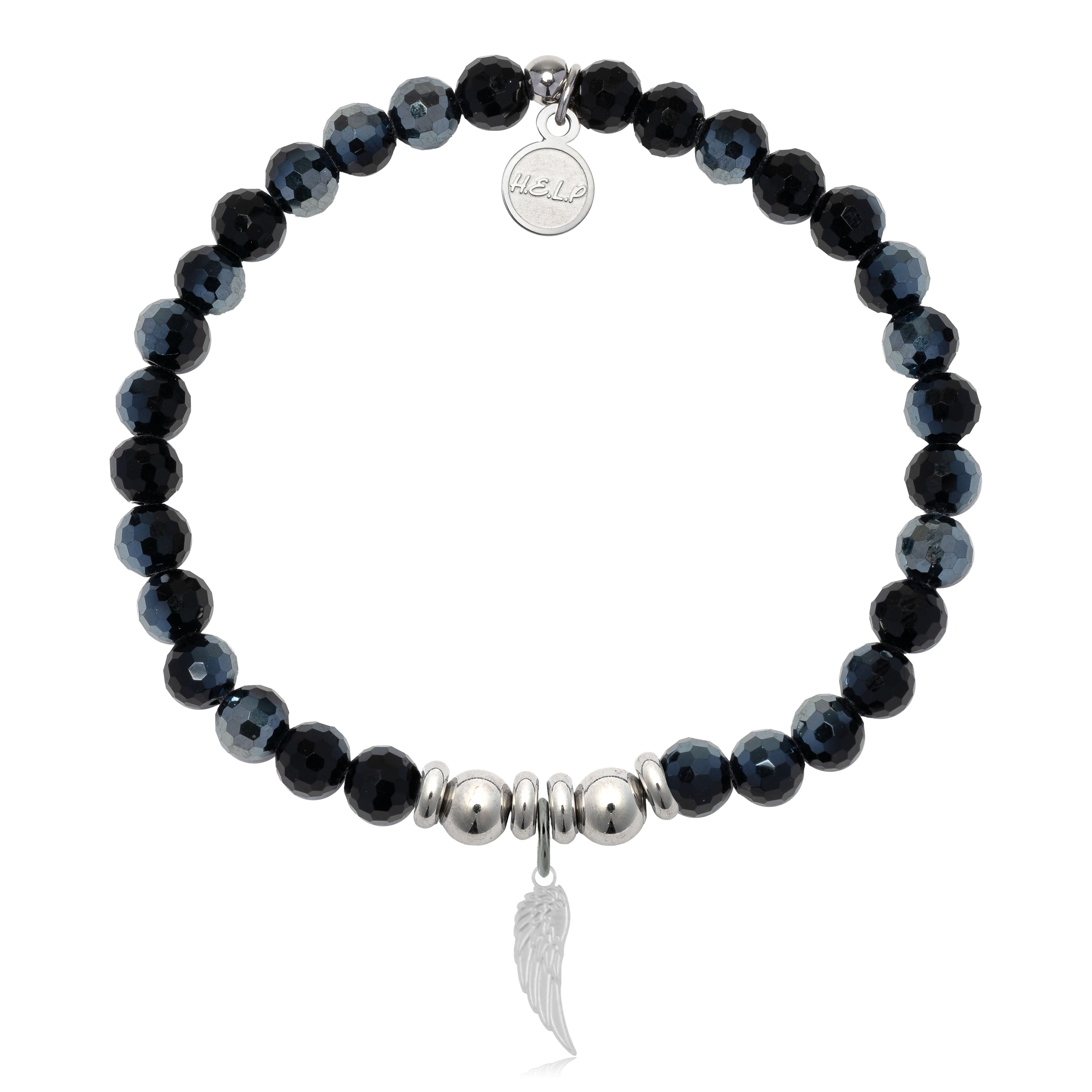 HELP by TJ Angel Wing Cutout Charm with Black Crystal Charity Bracelet