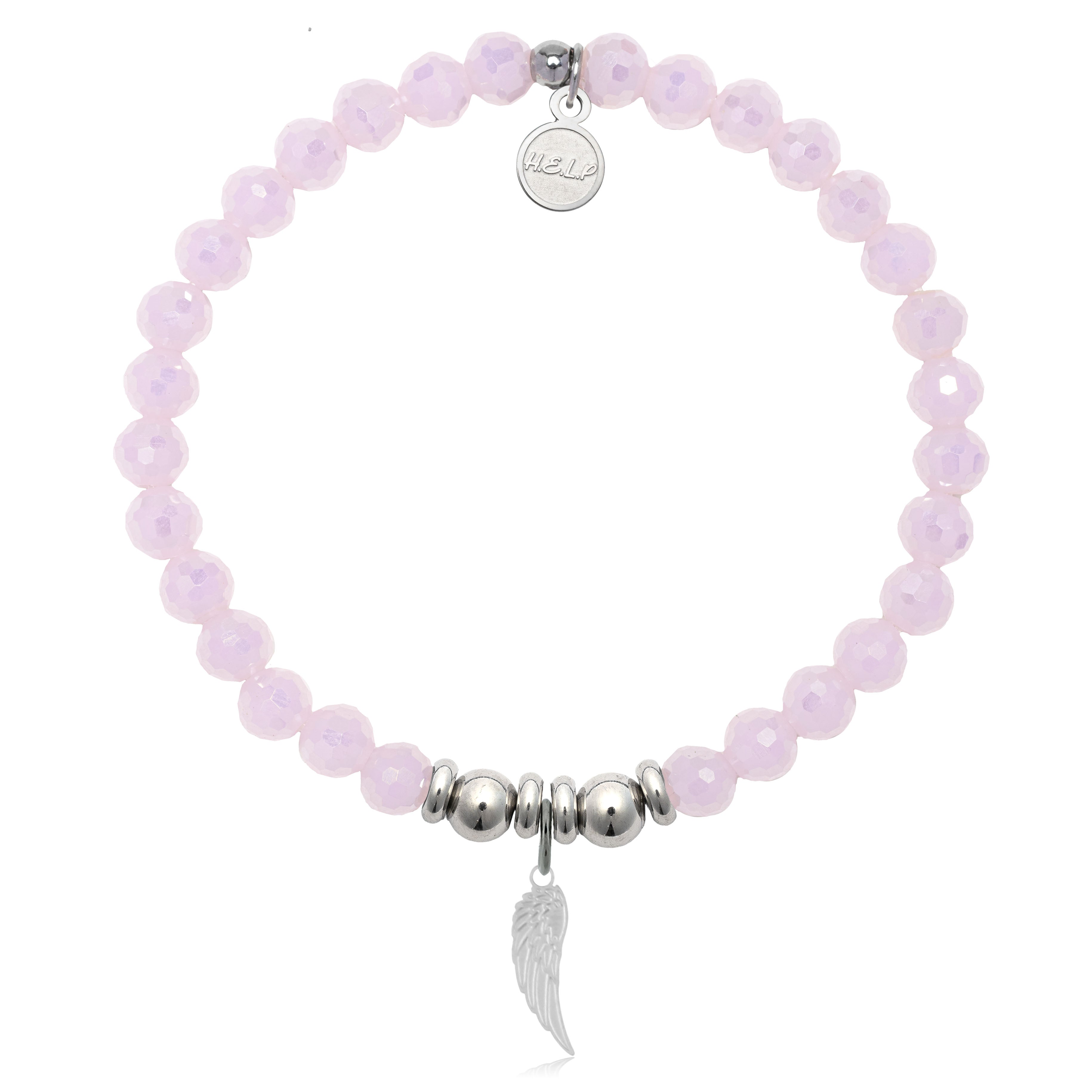 HELP by TJ Angel Wing Cutout Charm with Pink Crystal Charity Bracelet