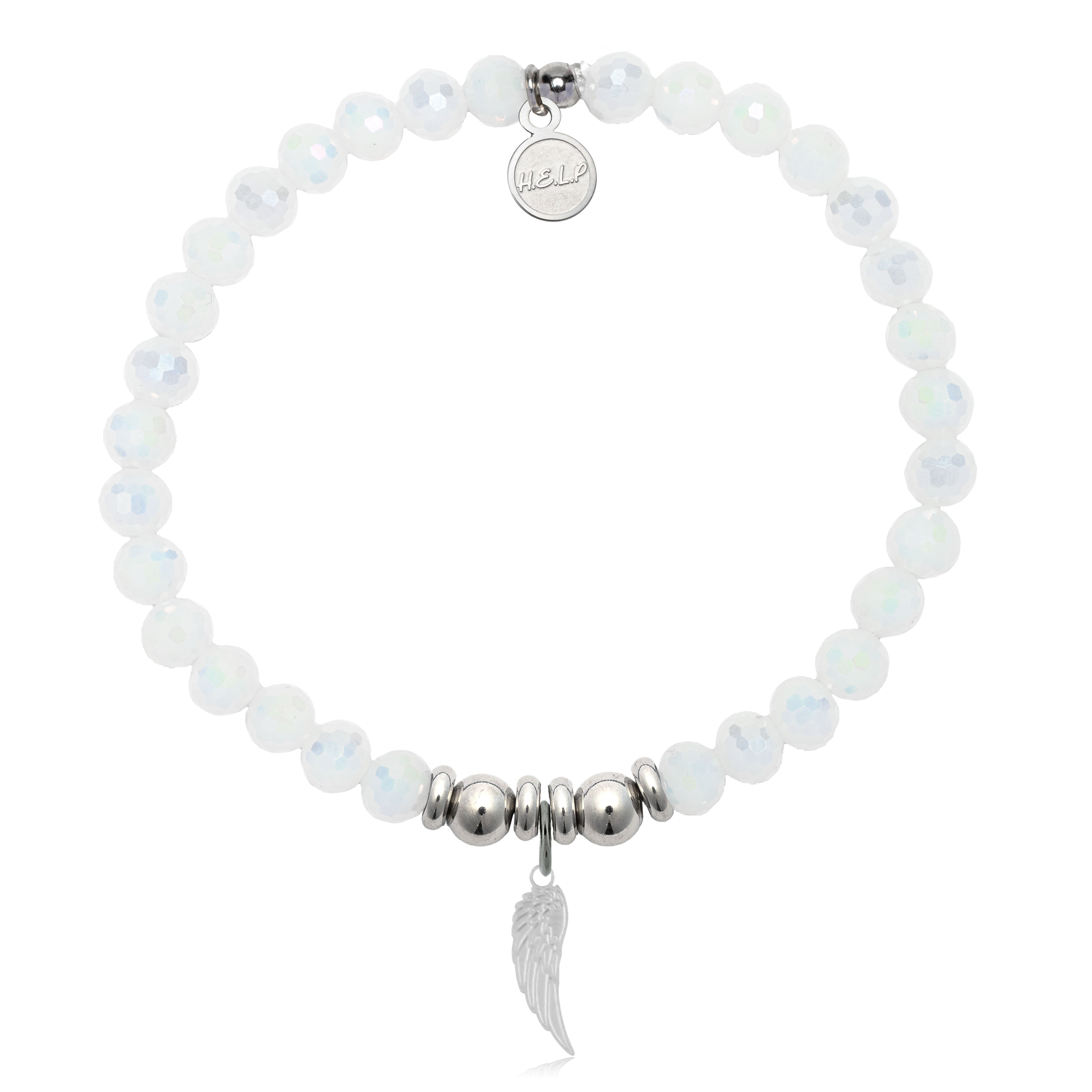 HELP by TJ Angel Wing Cutout Charm with White Crystal Charity Bracelet