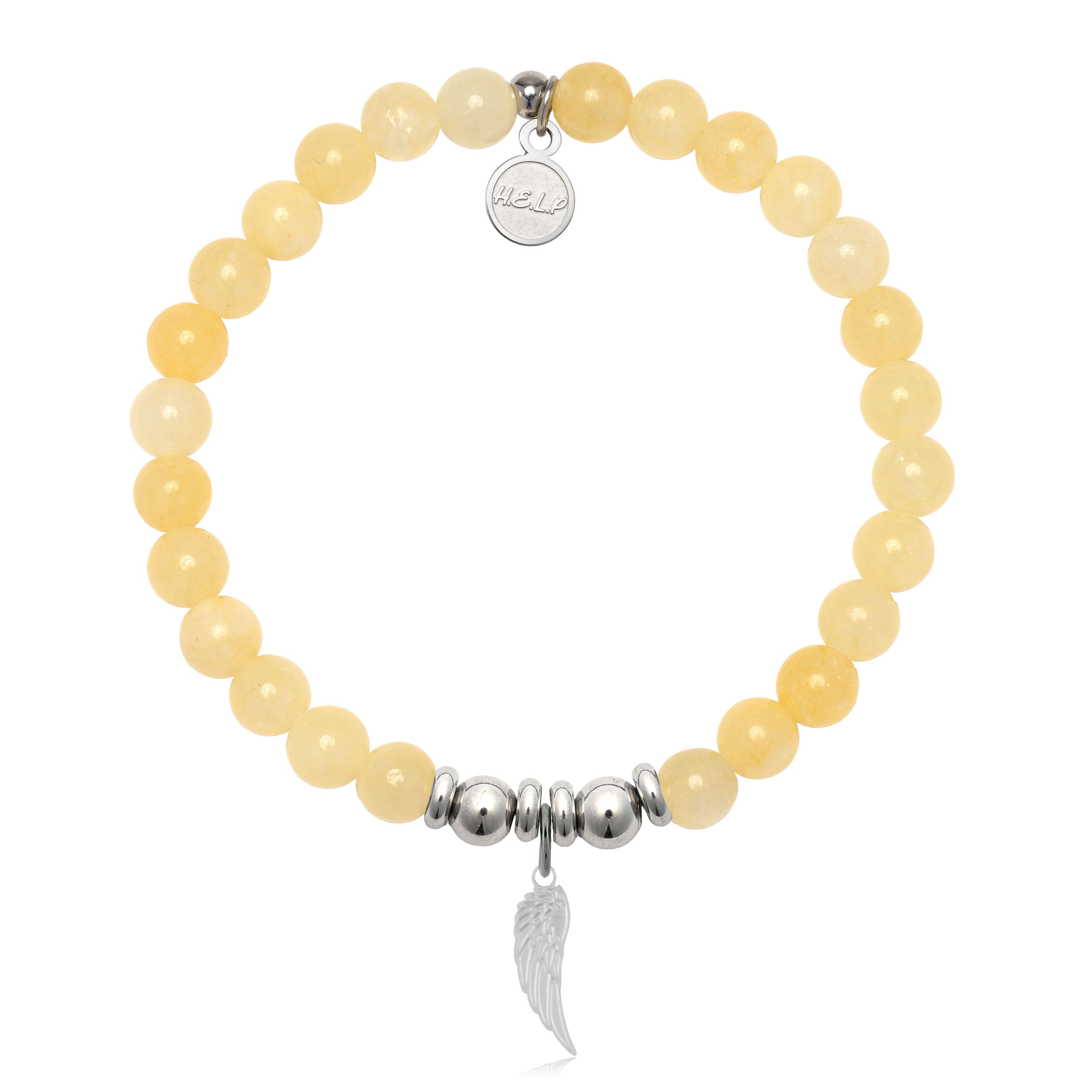 HELP by TJ Angel Wing Cutout Charm with Yellow Jade Charity Bracelet