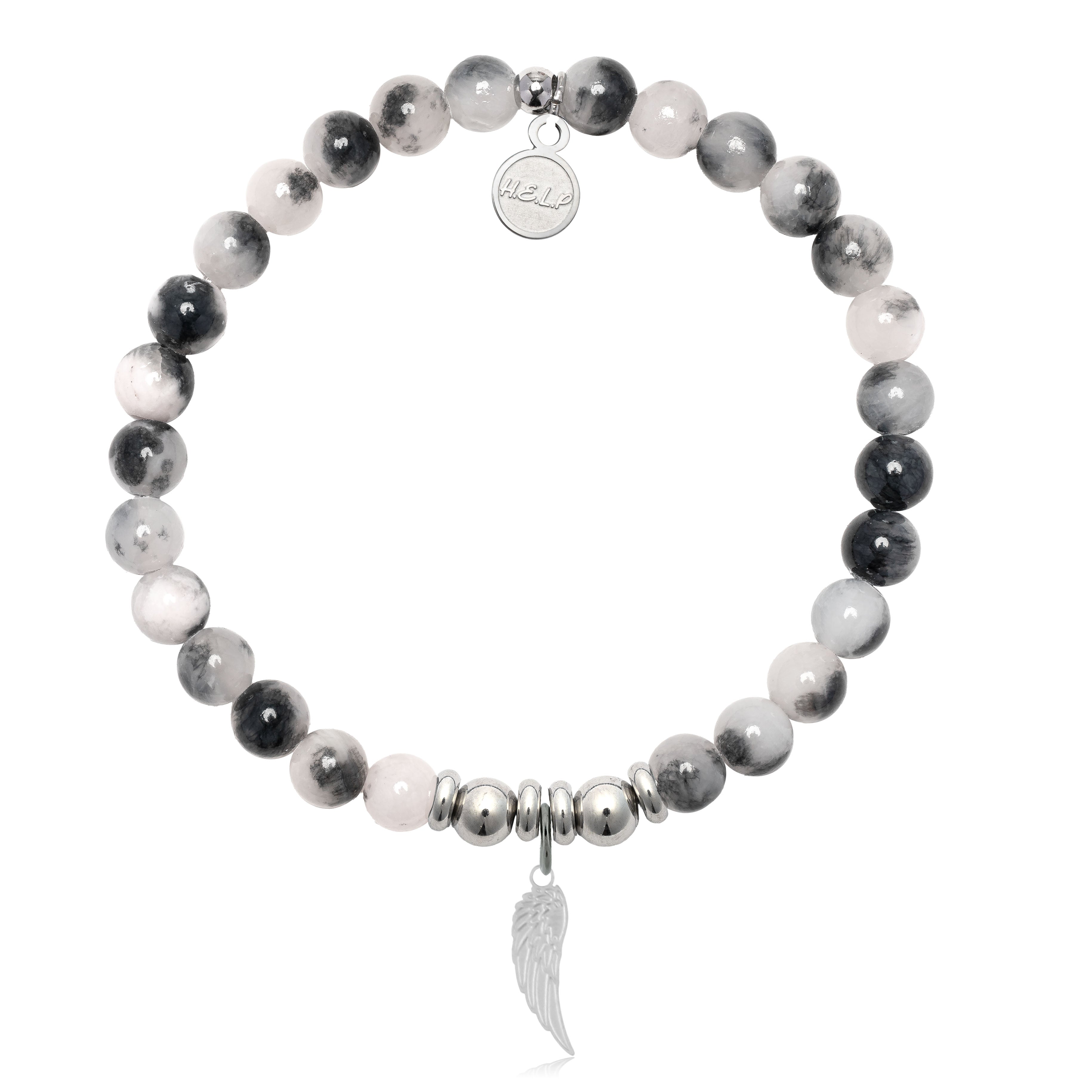 HELP by TJ Angel Wing Cutout Charm with Zebra Jade Charity Bracelet