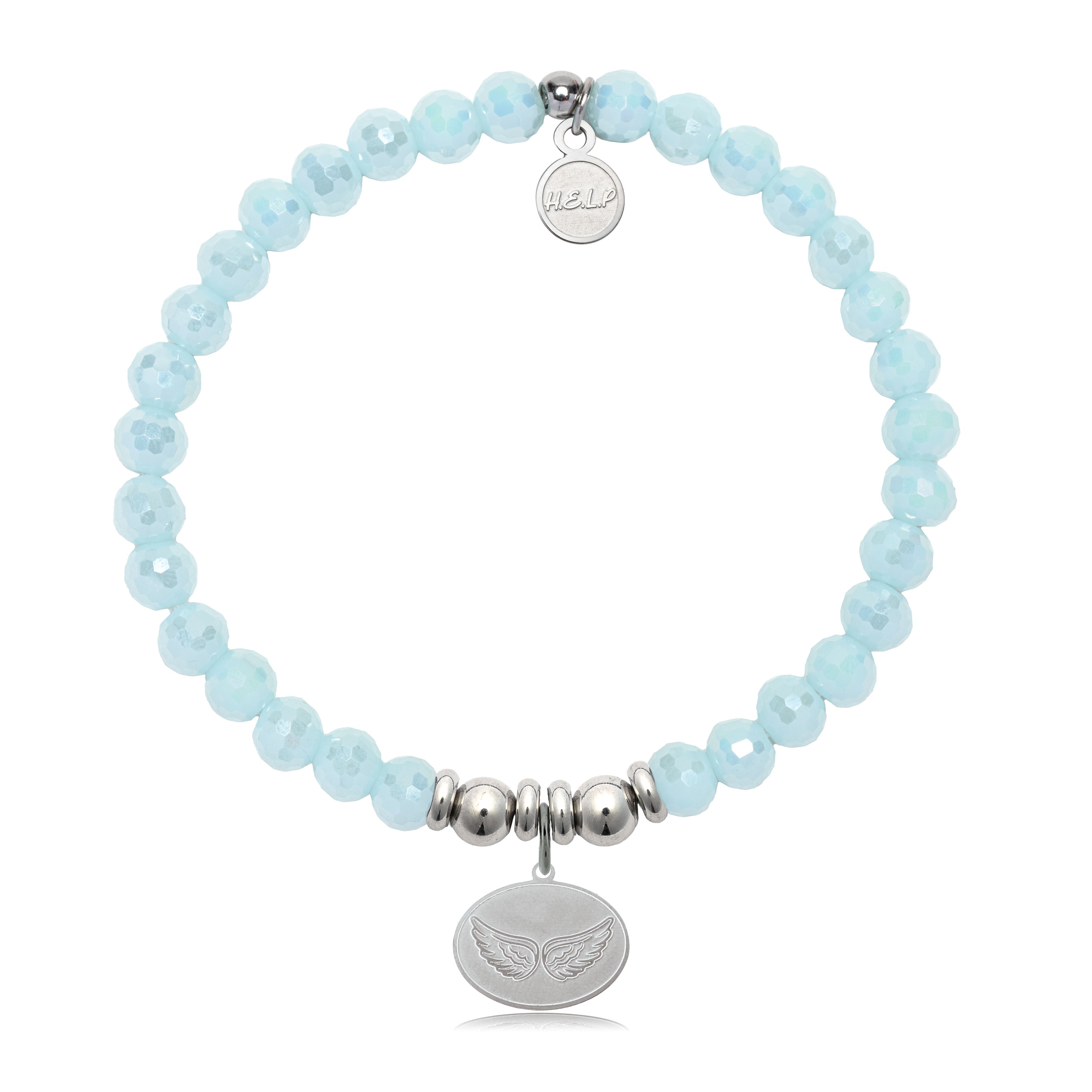 HELP by TJ Angel Wings Charm with Aqua Crystal Charity Bracelet