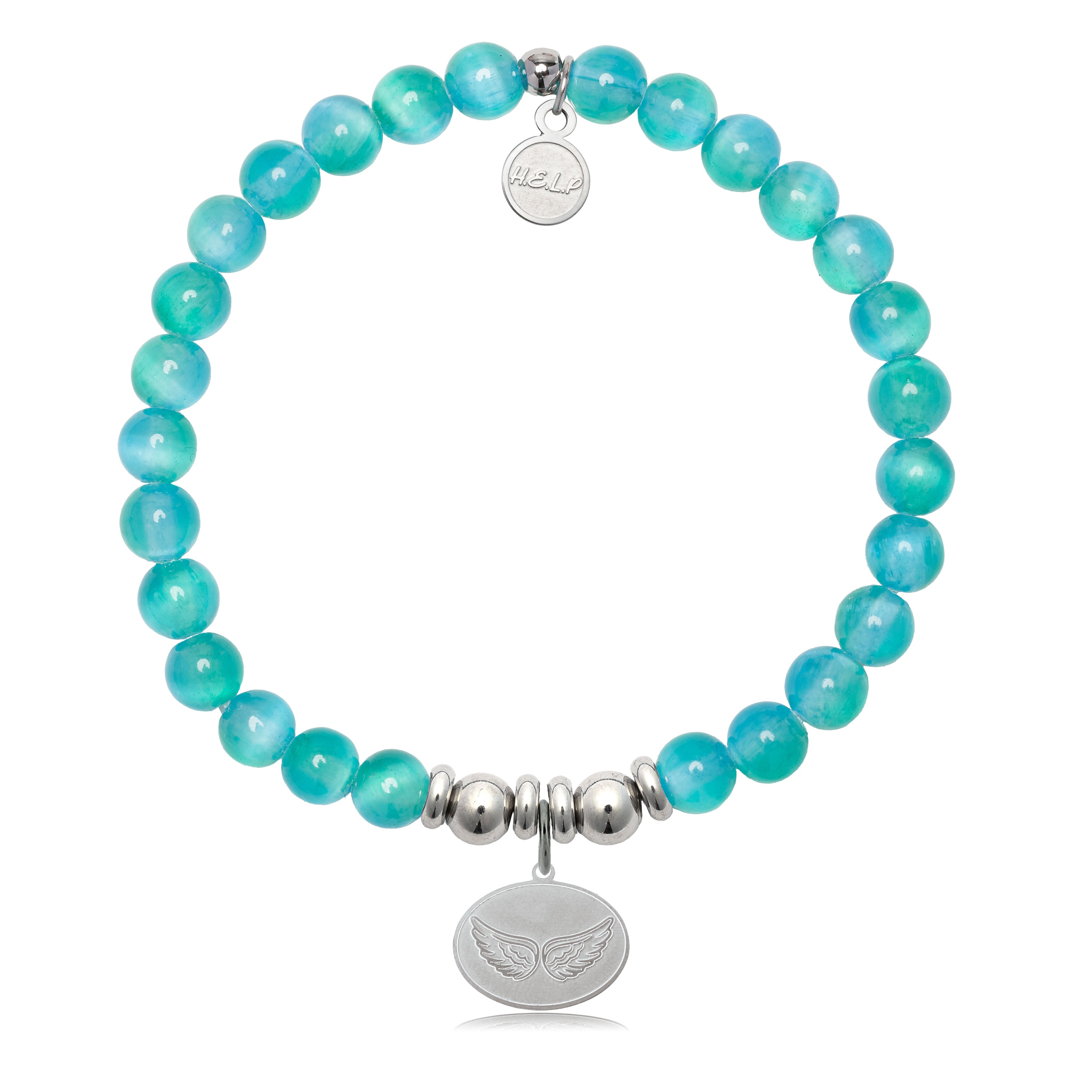 HELP by TJ Angel Wings Charm with Teal Selenite Charity Bracelet