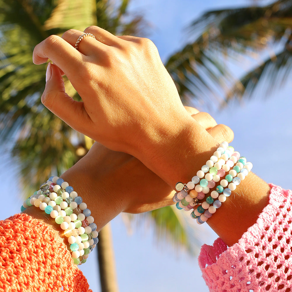 HELP by TJ Atlantic White Shark Conservancy Charity Bracelet: Grey Stripe Agate & White Jade Stacker