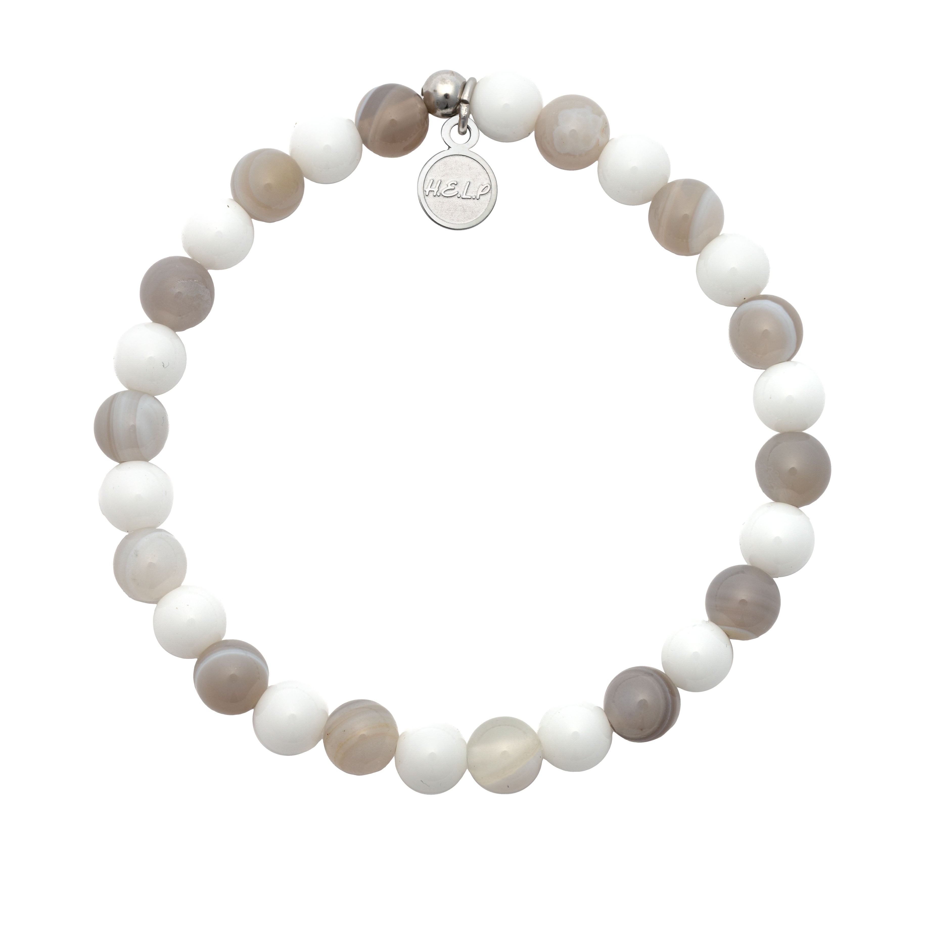 HELP by TJ Atlantic White Shark Conservancy Charity Bracelet: Grey Stripe Agate & White Jade Stacker