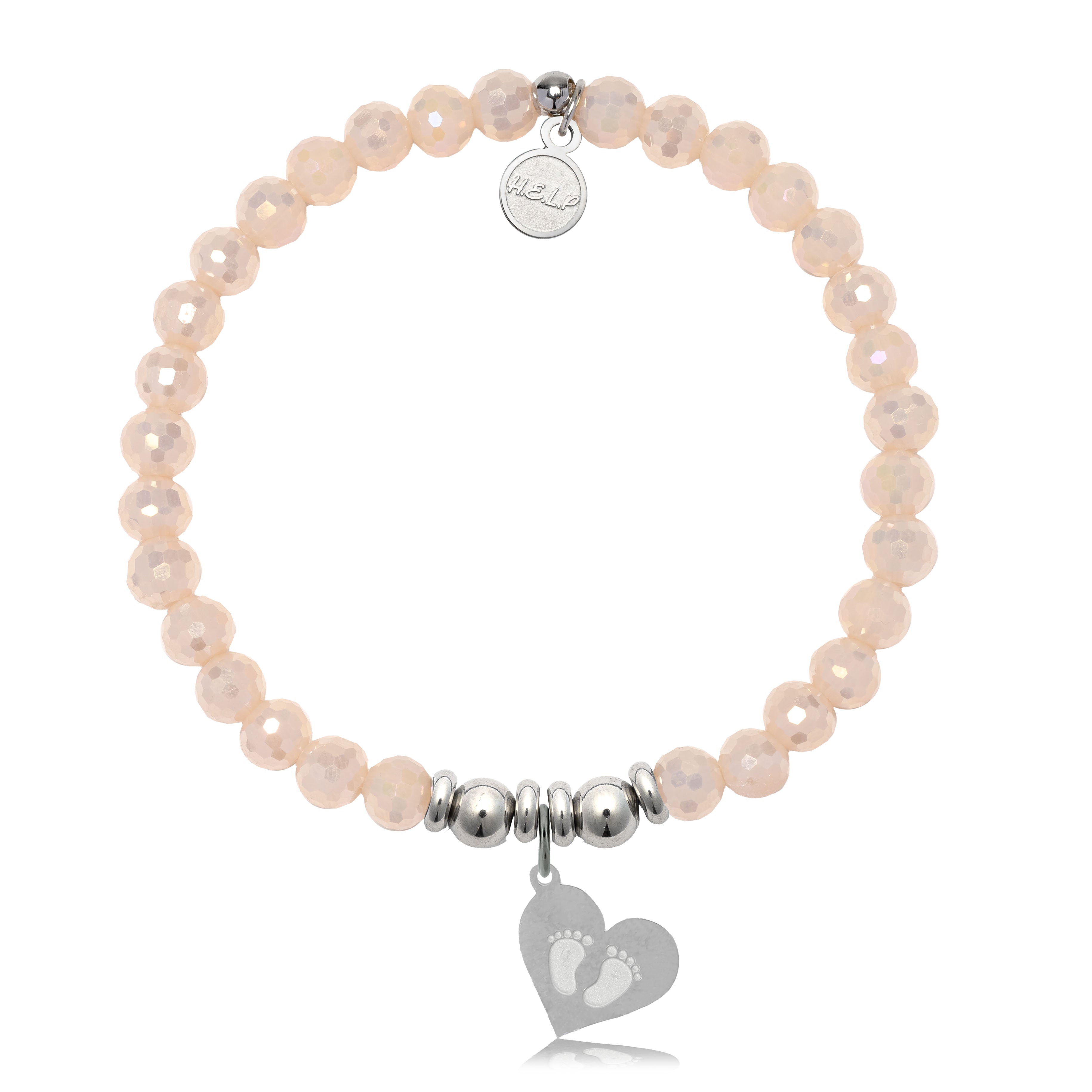 HELP by TJ Baby Feet Charm with Beige Crystal Charity Bracelet
