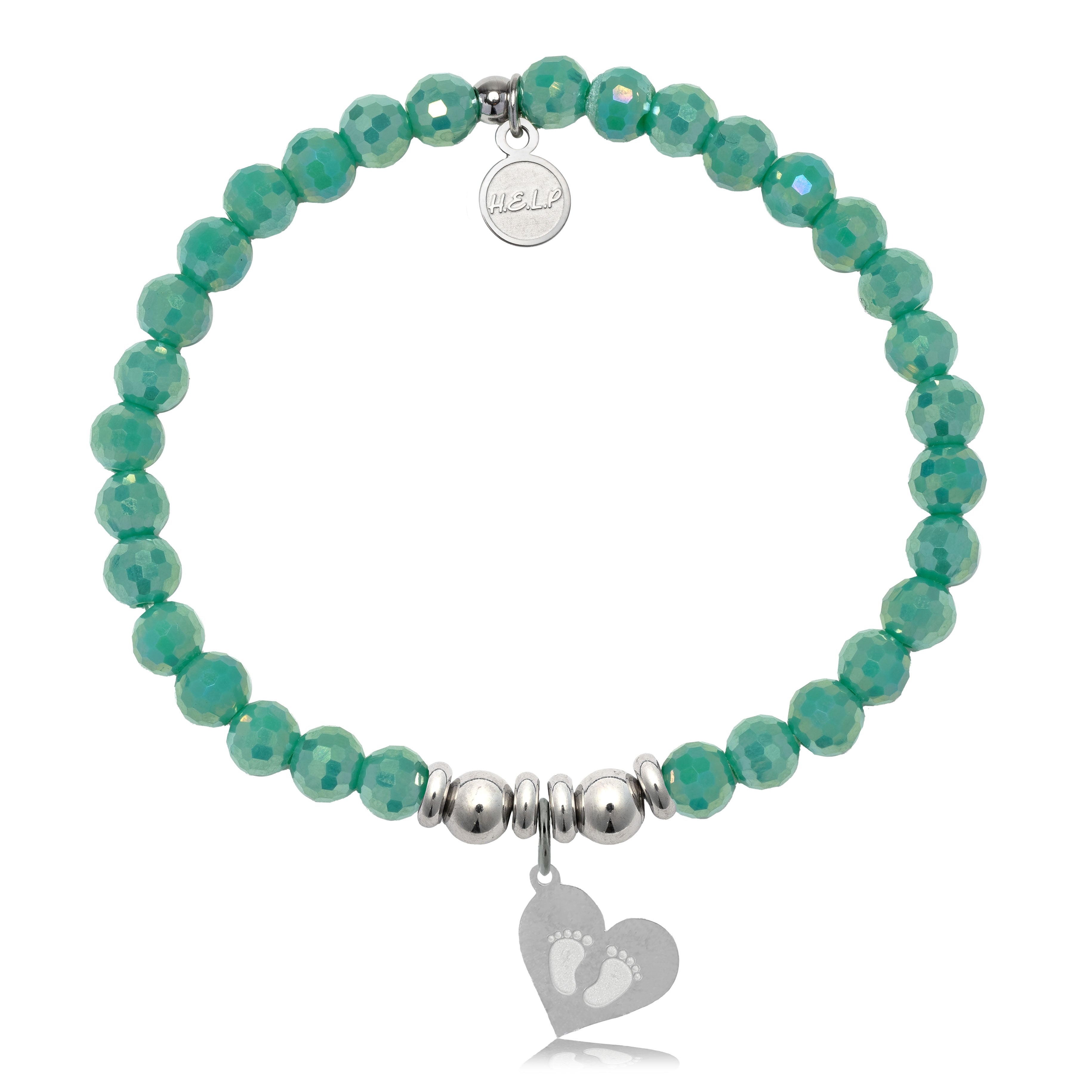 HELP by TJ Baby Feet Charm with Green Crystal Charity Bracelet