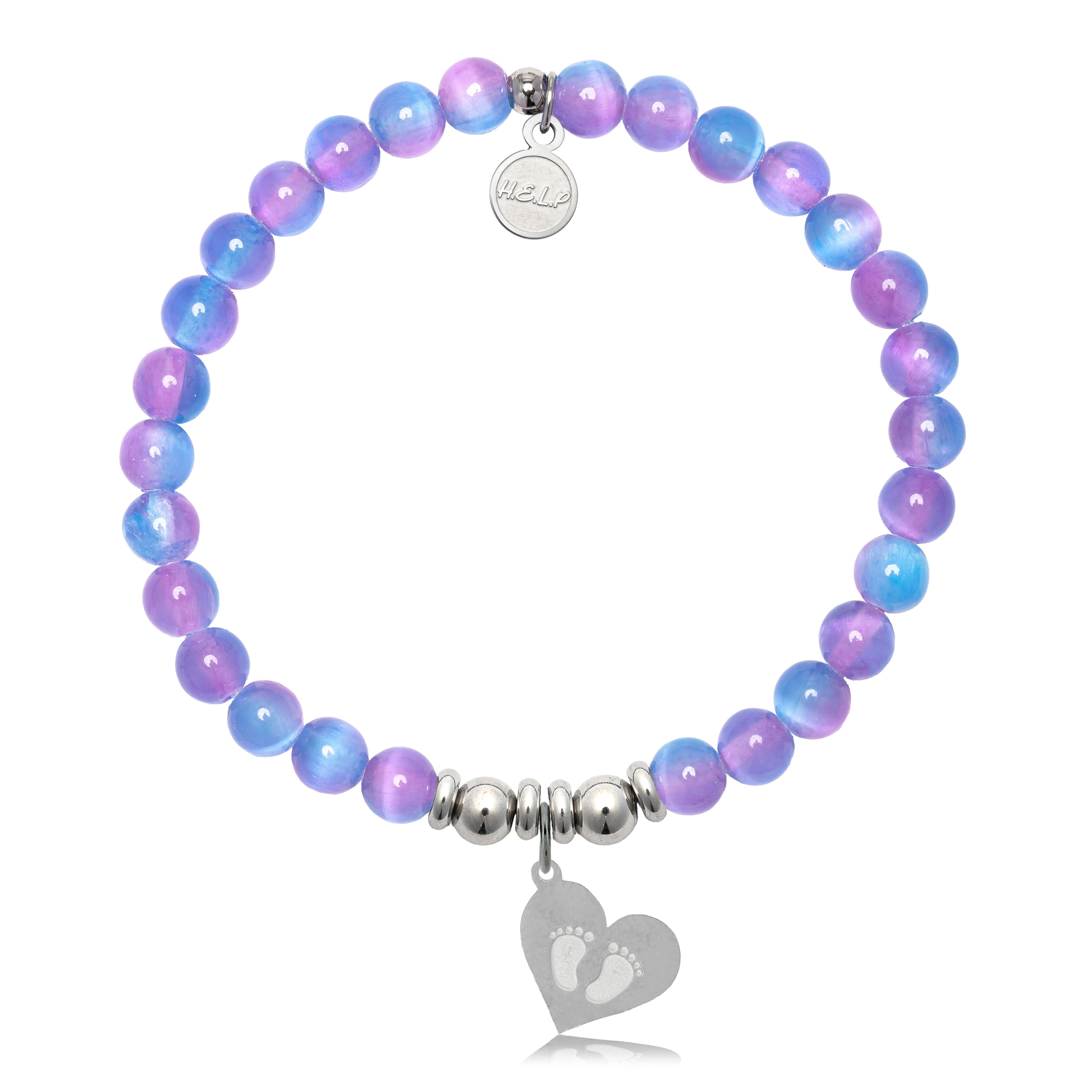 HELP by TJ Baby Feet Charm with Periwinkle Selenite Charity Bracelet