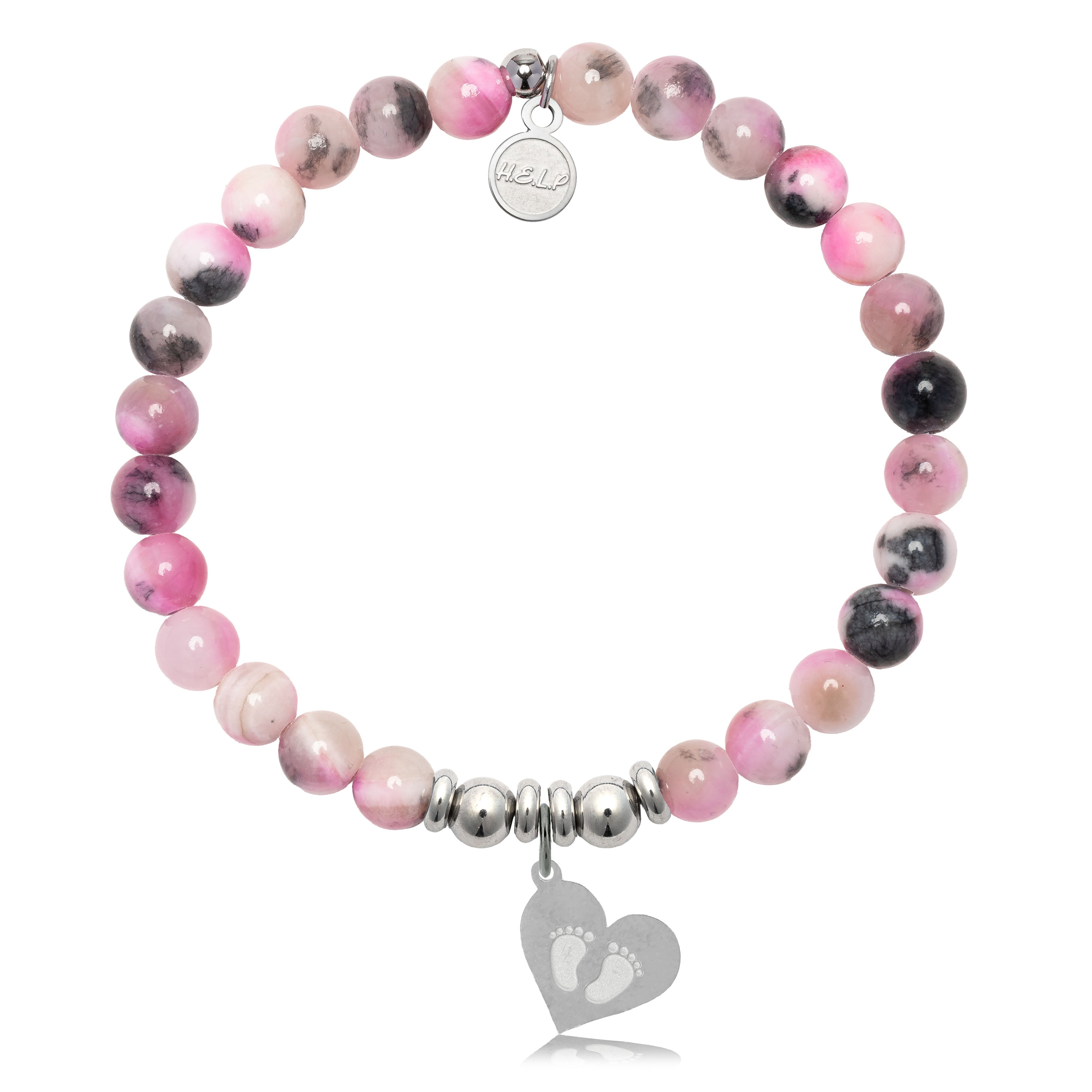 HELP by TJ Baby Feet Charm with Pink Zebra Jade Charity Bracelet