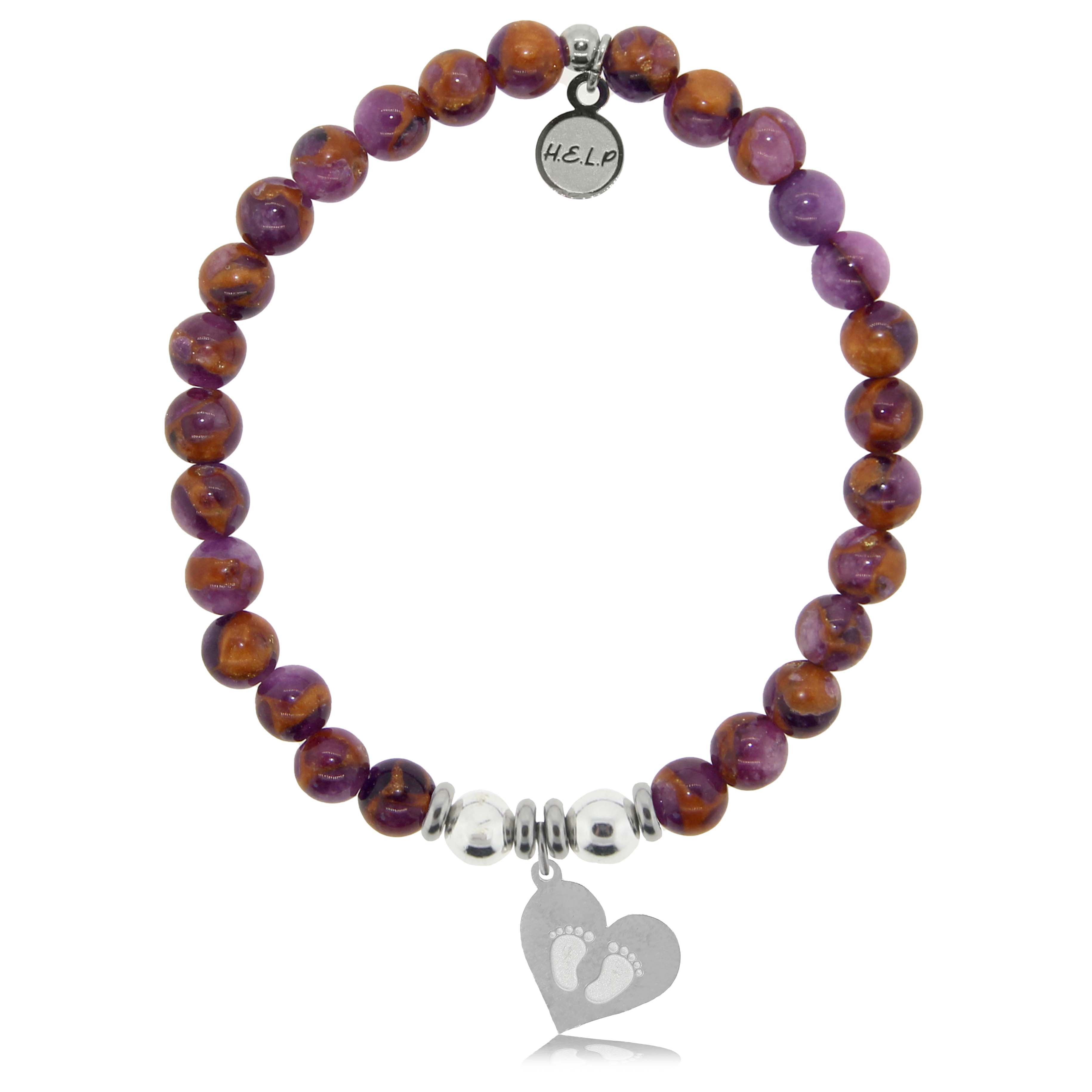 HELP by TJ Baby Feet Charm with Purple Earth Quartz Charity Bracelet