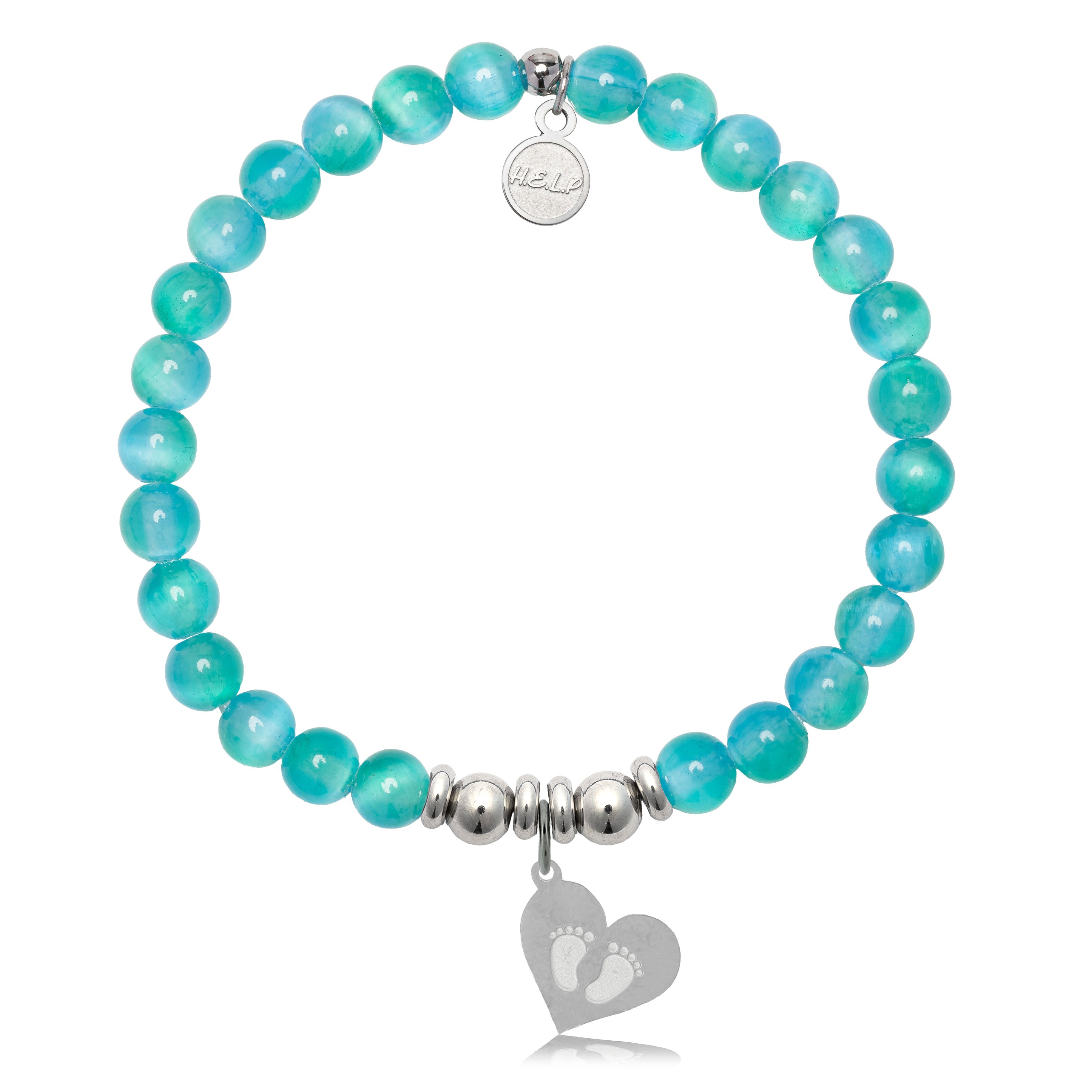 HELP by TJ Baby Feet Charm with Teal Selenite Charity Bracelet