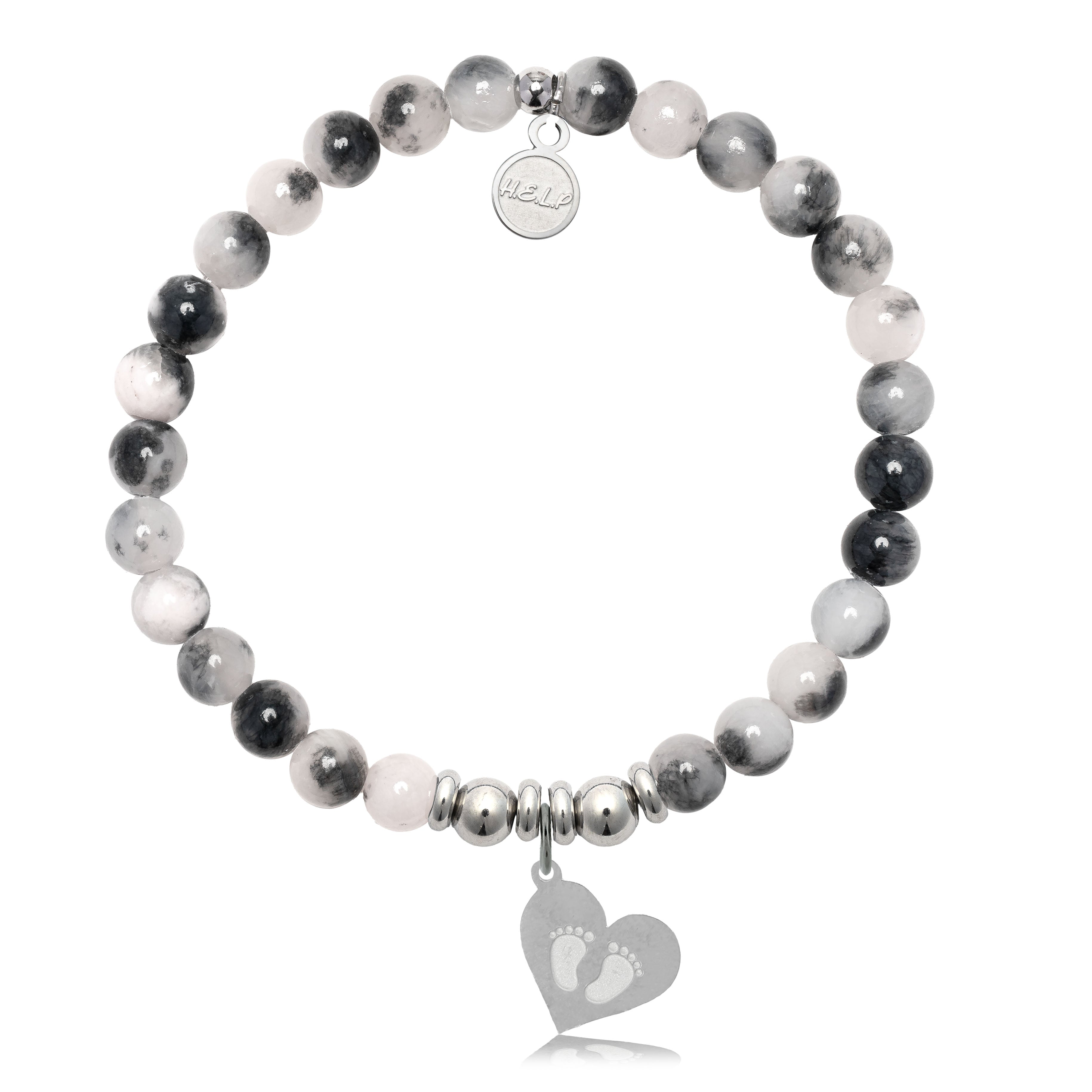 HELP by TJ Baby Feet Charm with Zebra Jade Charity Bracelet