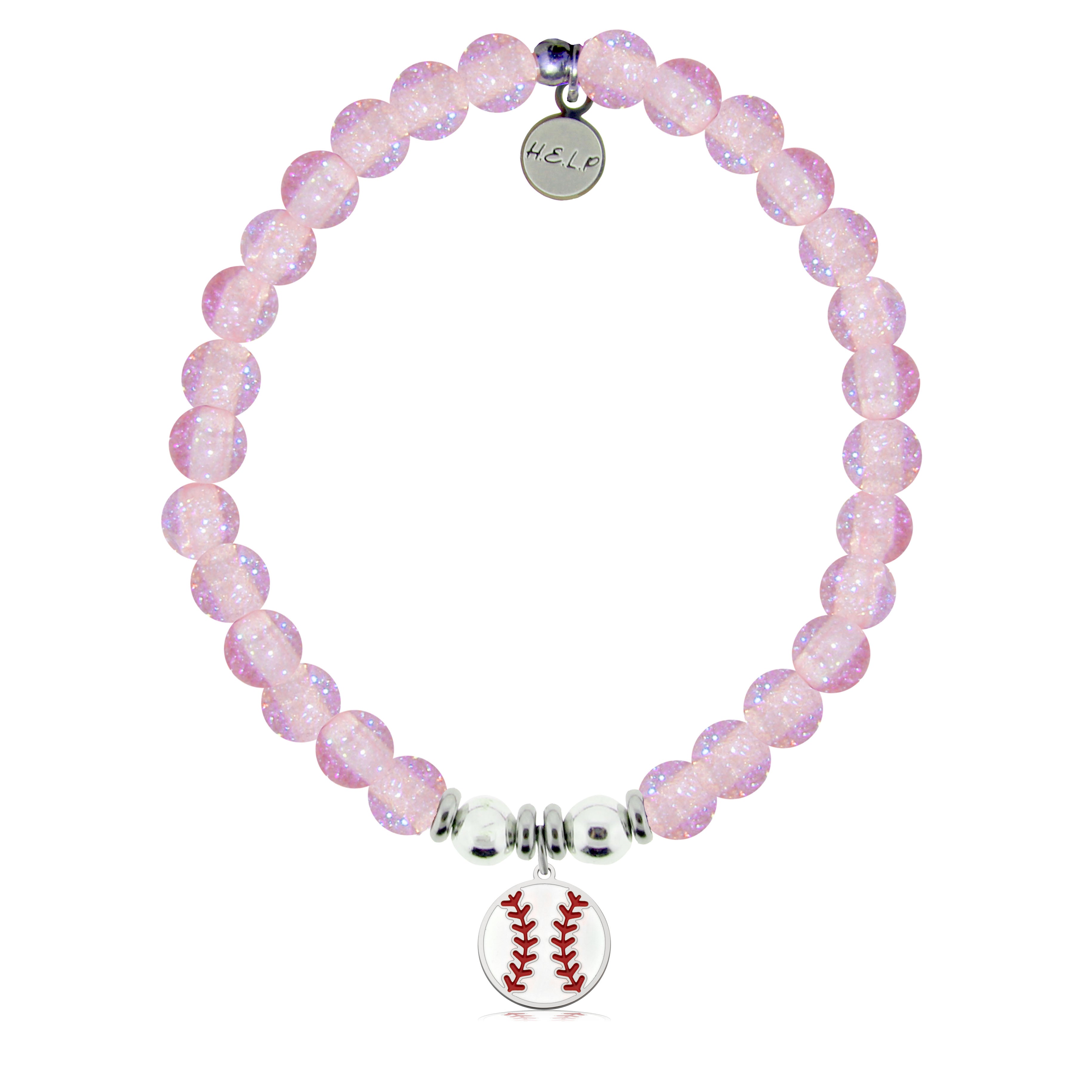 HELP by TJ Baseball Charm with Pink Glass Shimmer Charity Bracelet