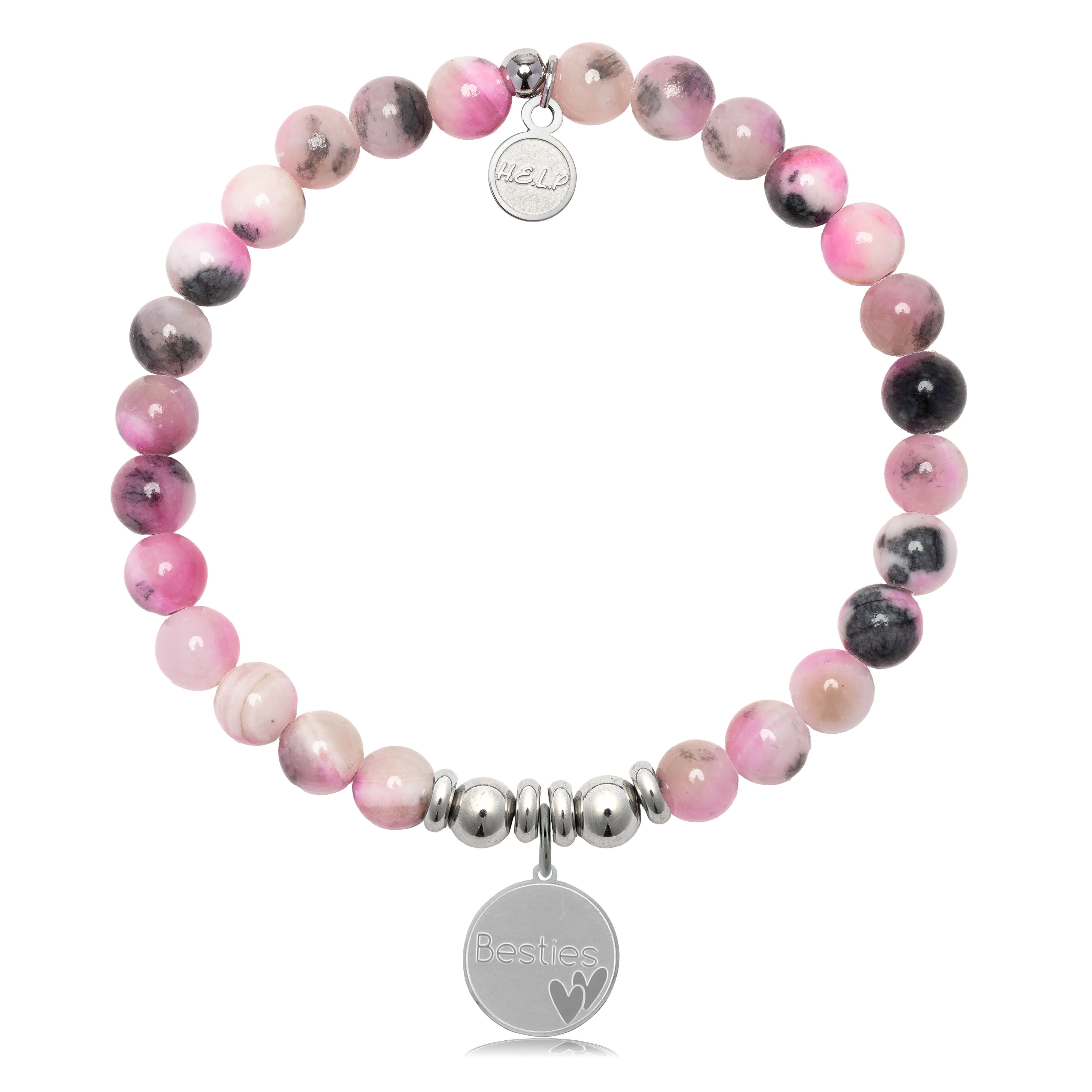 HELP by TJ Bestie Charm with Pink Zebra Jade Charity Bracelet