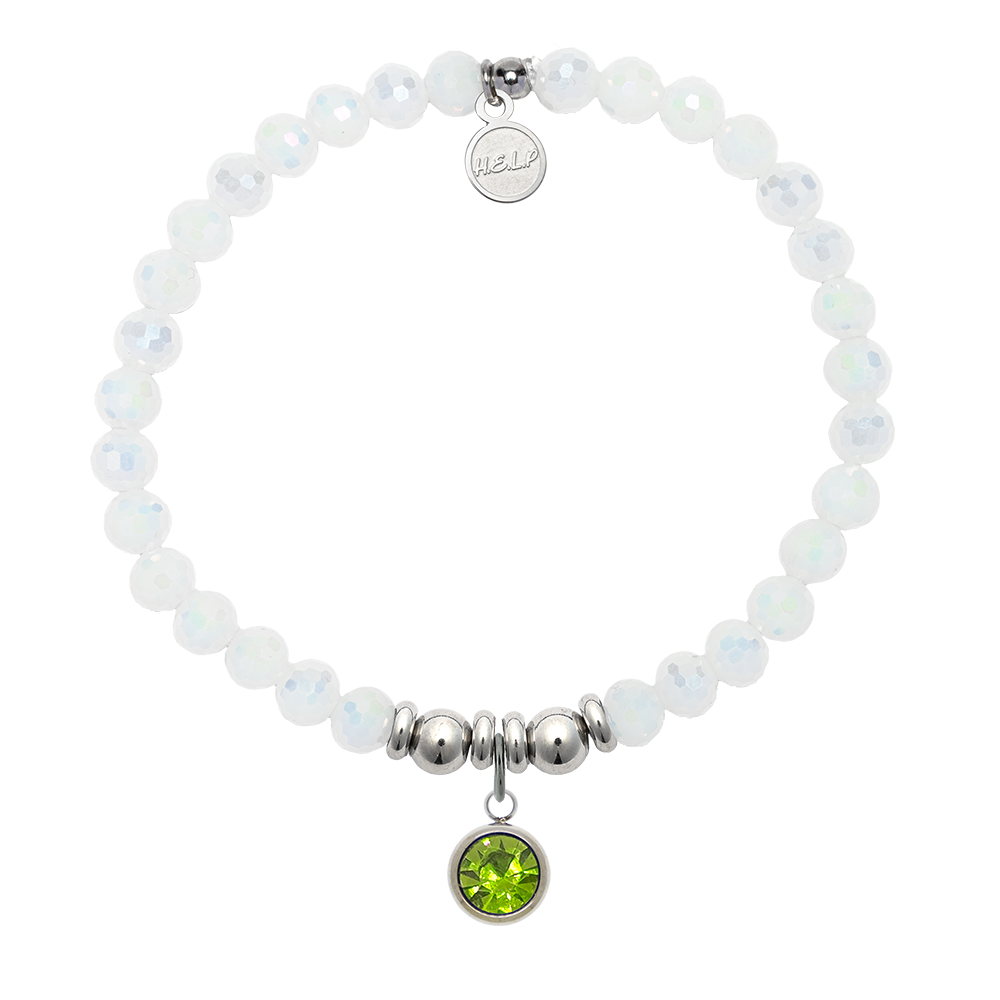 HELP by TJ Birthstone Collection - August Peridot Crystal Charm with White Crystal Charity Bracelet