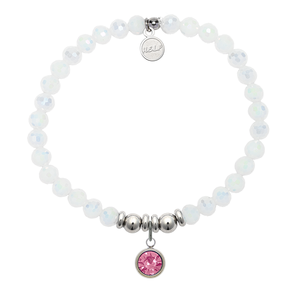 HELP by TJ Birthstone Collection - October Tourmaline Crystal Charm with White Crystal Charity Bracelet