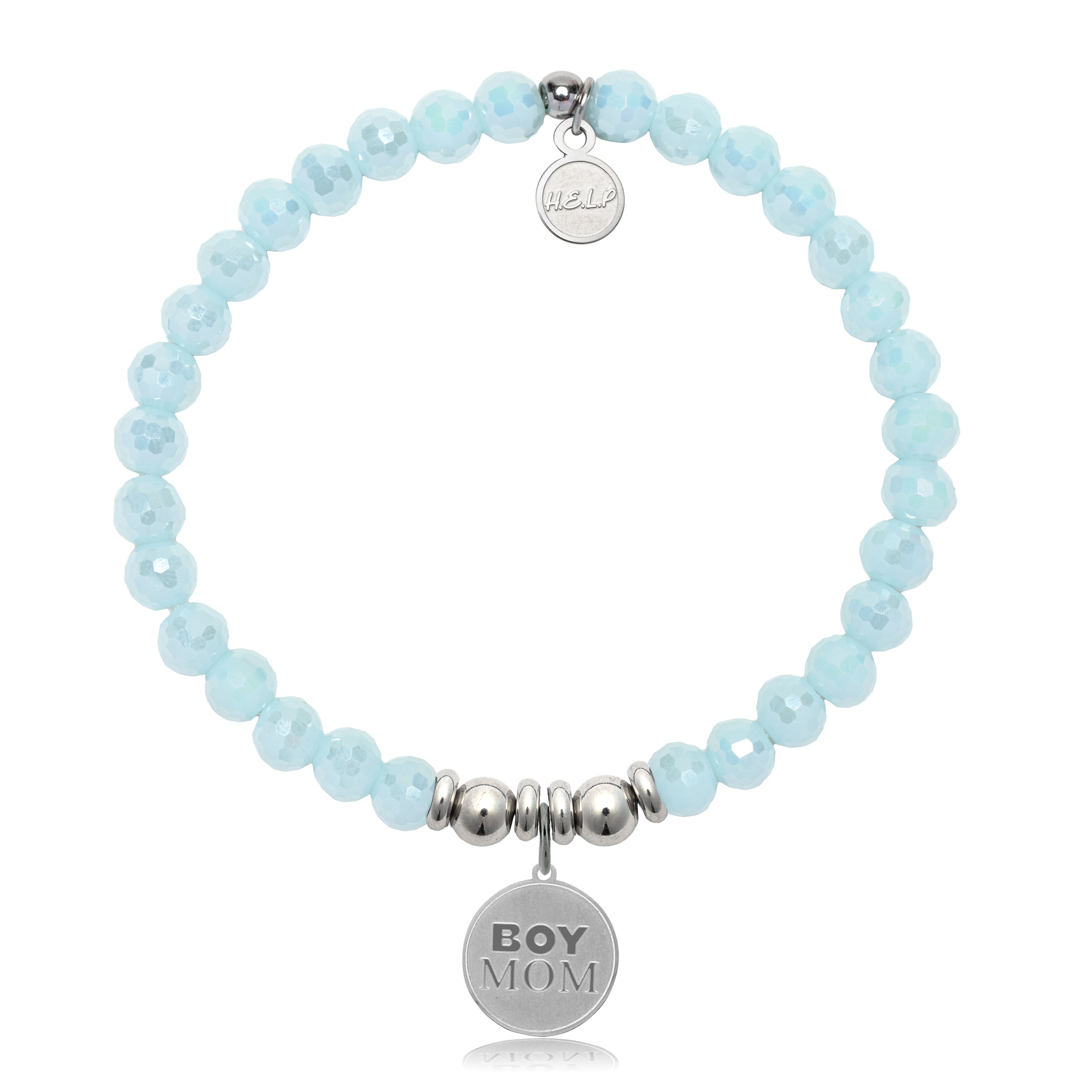 HELP by TJ Boy Mom Charm with Aqua Crystal Charity Bracelet