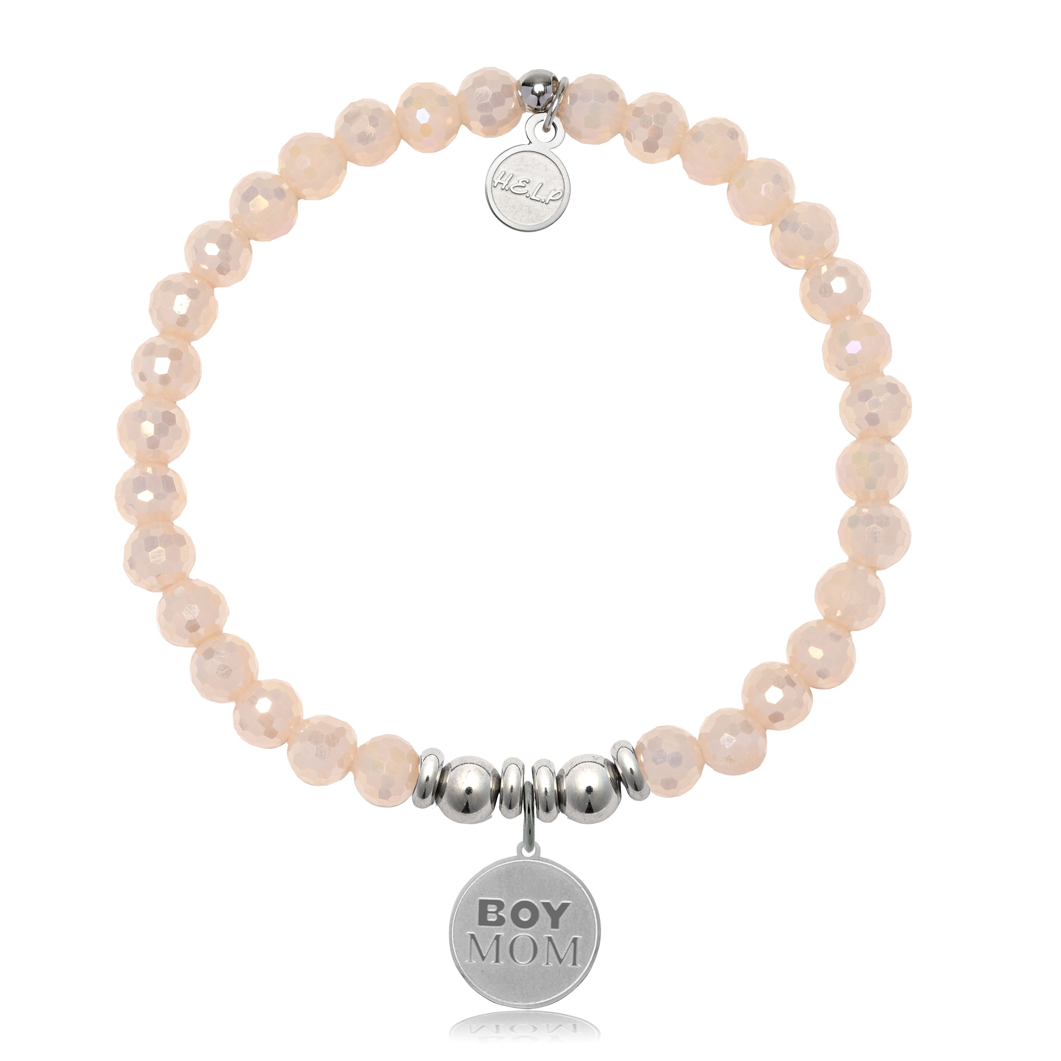 HELP by TJ Boy Mom Charm with Beige Crystal Charity Bracelet