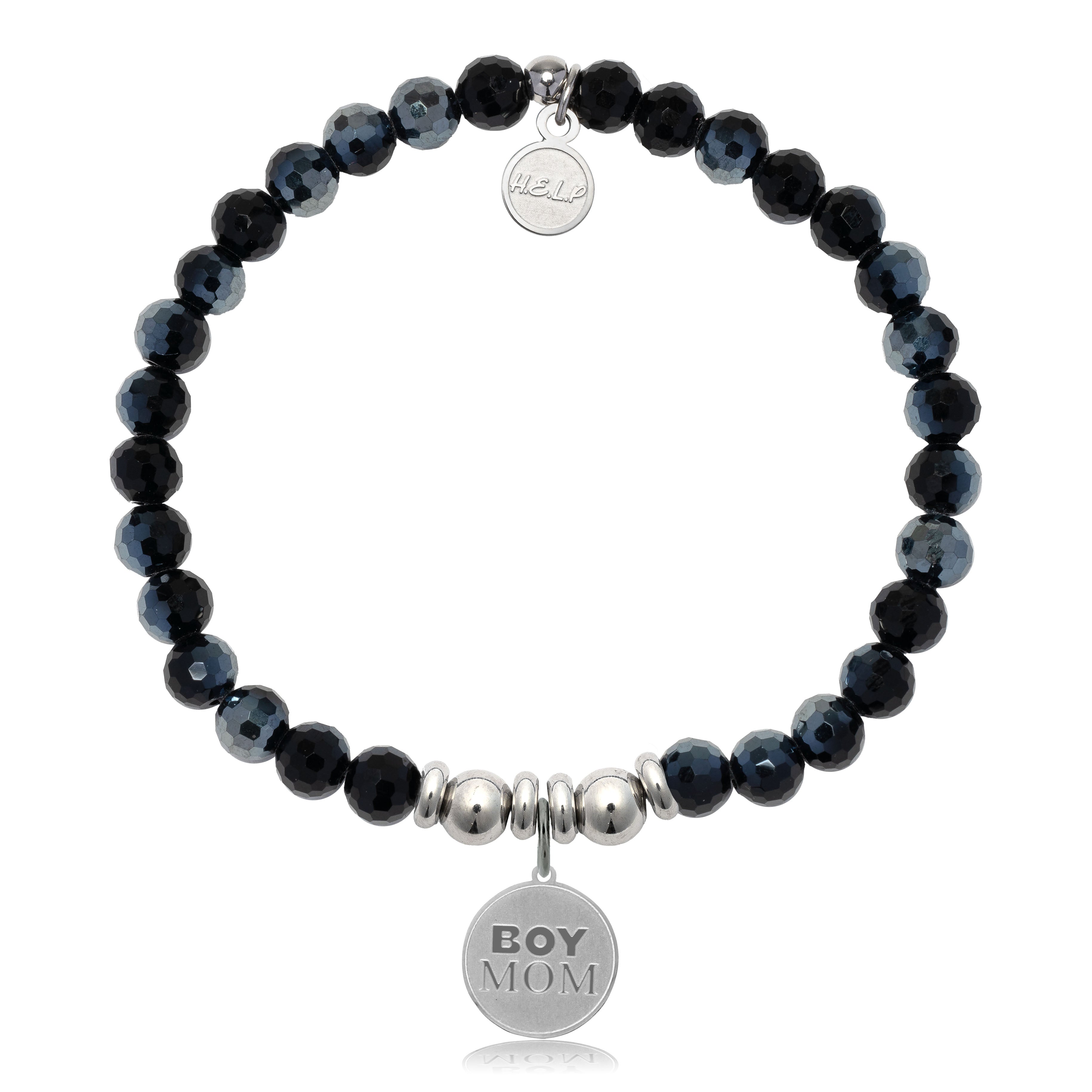 HELP by TJ Boy Mom Charm with Black Crystal Charity Bracelet
