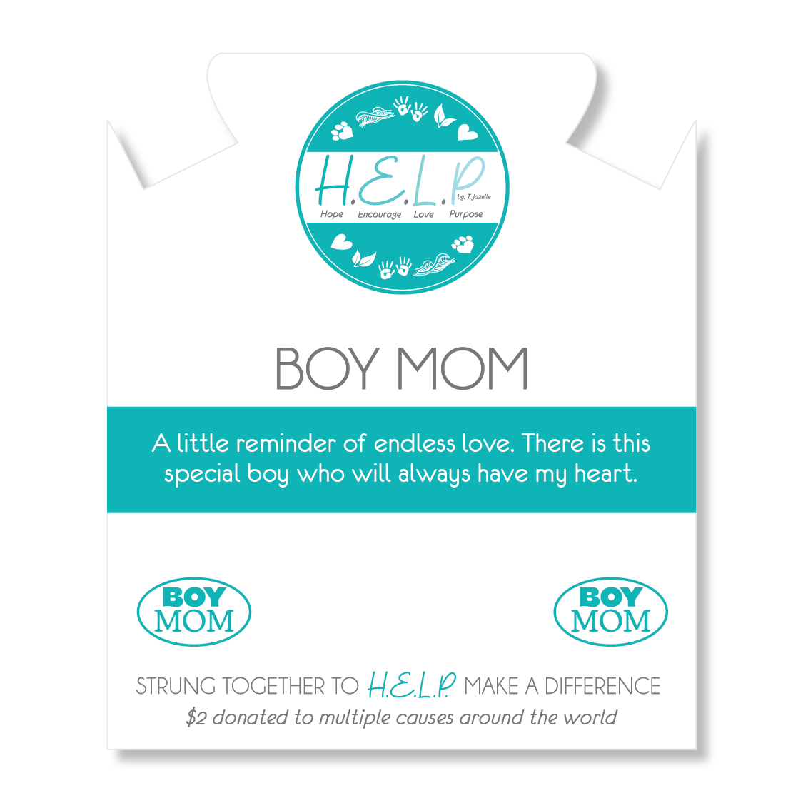 HELP by TJ Boy Mom Charm with Green Howlite Charity Bracelet