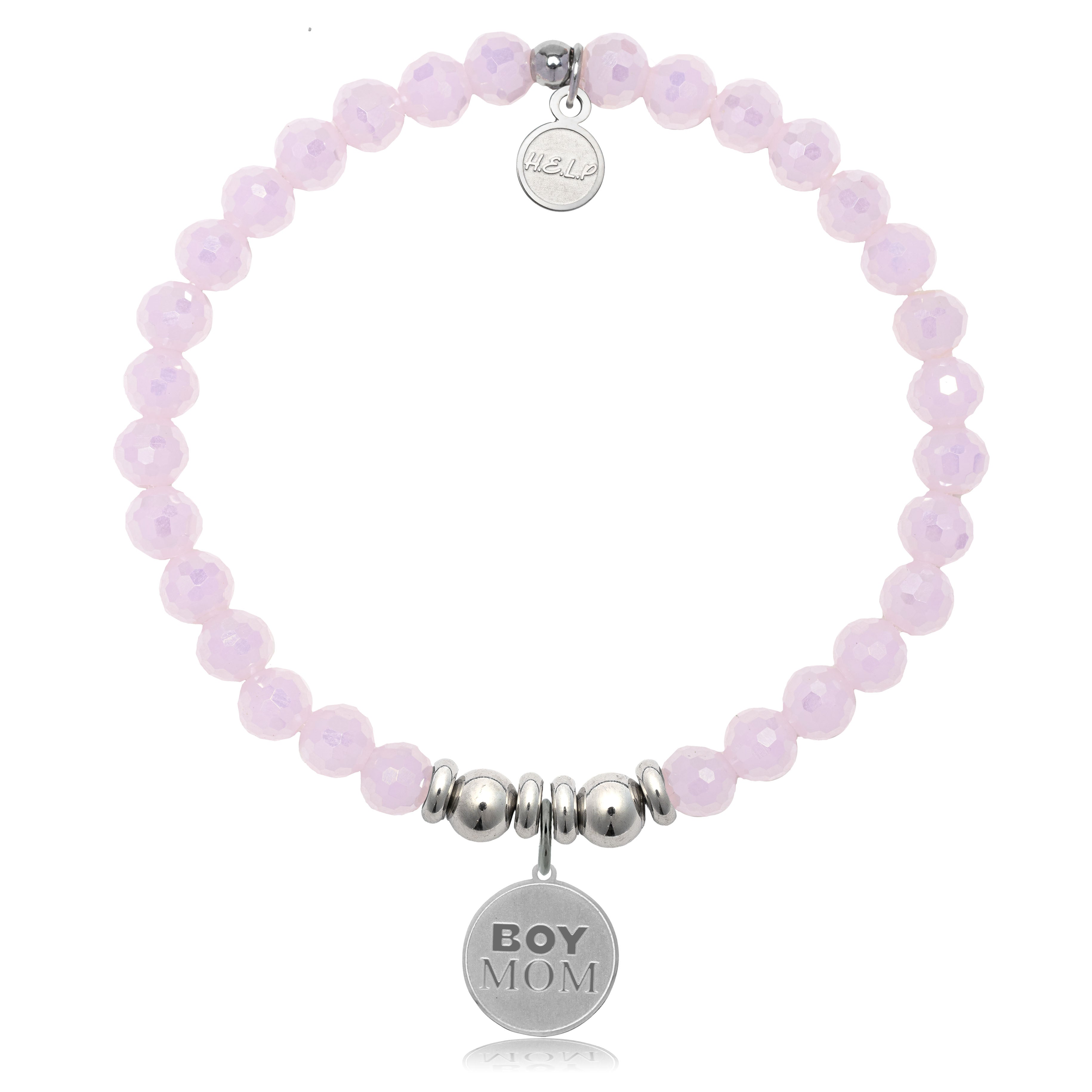 HELP by TJ Boy Mom Charm with Pink Crystal Charity Bracelet