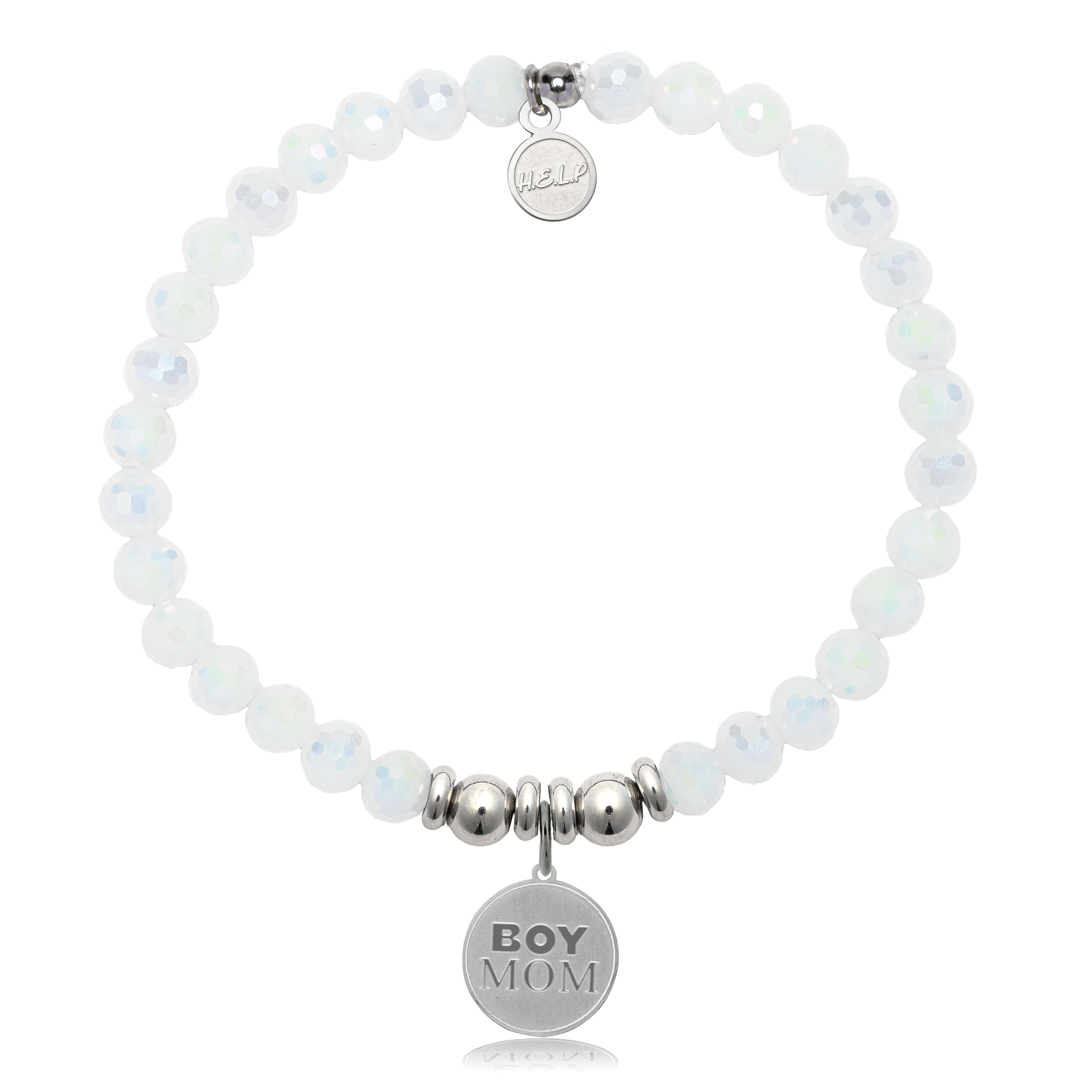 HELP by TJ Boy Mom Charm with White Crystal Charity Bracelet