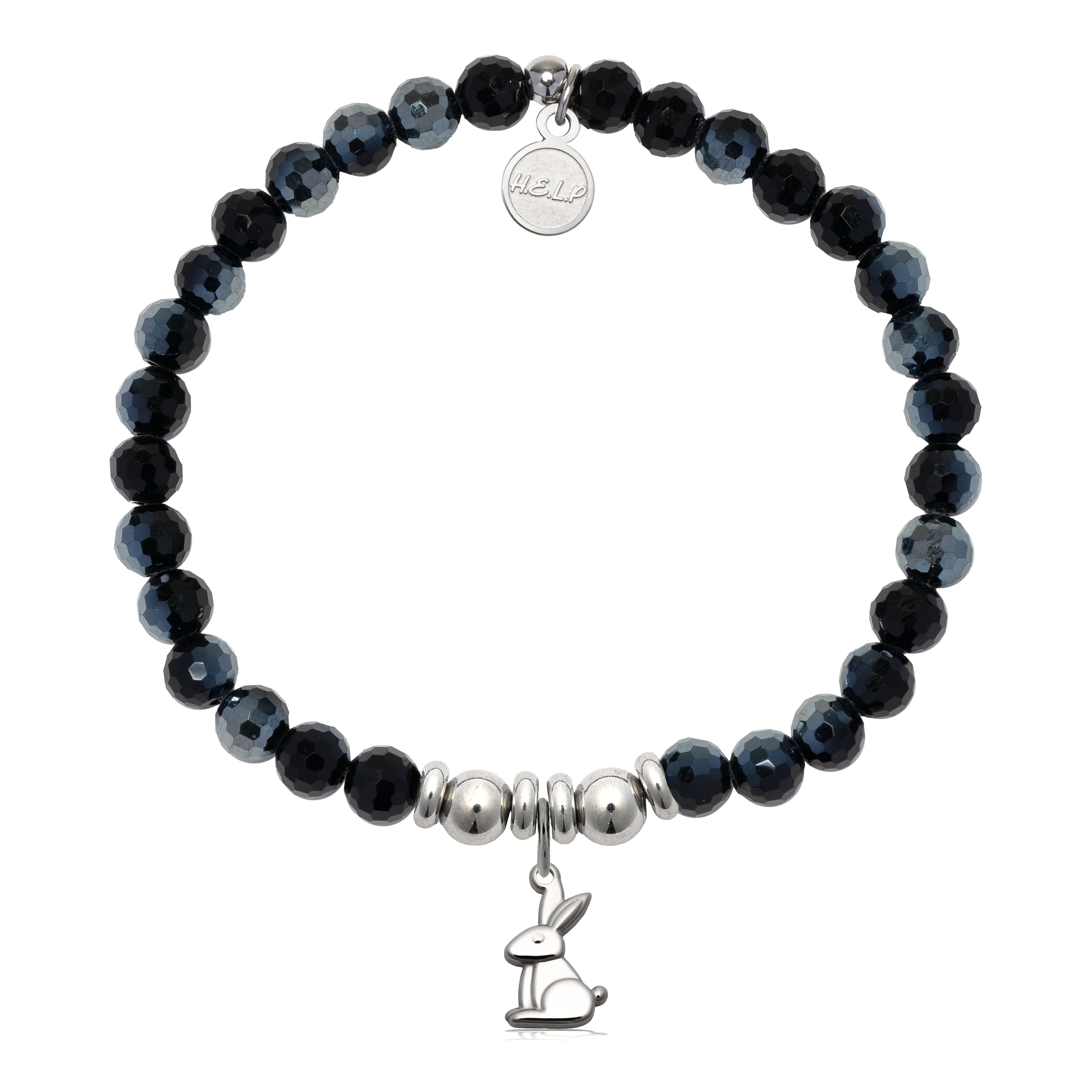 HELP by TJ Bunny Charm with Black Crystal Charity Bracelet