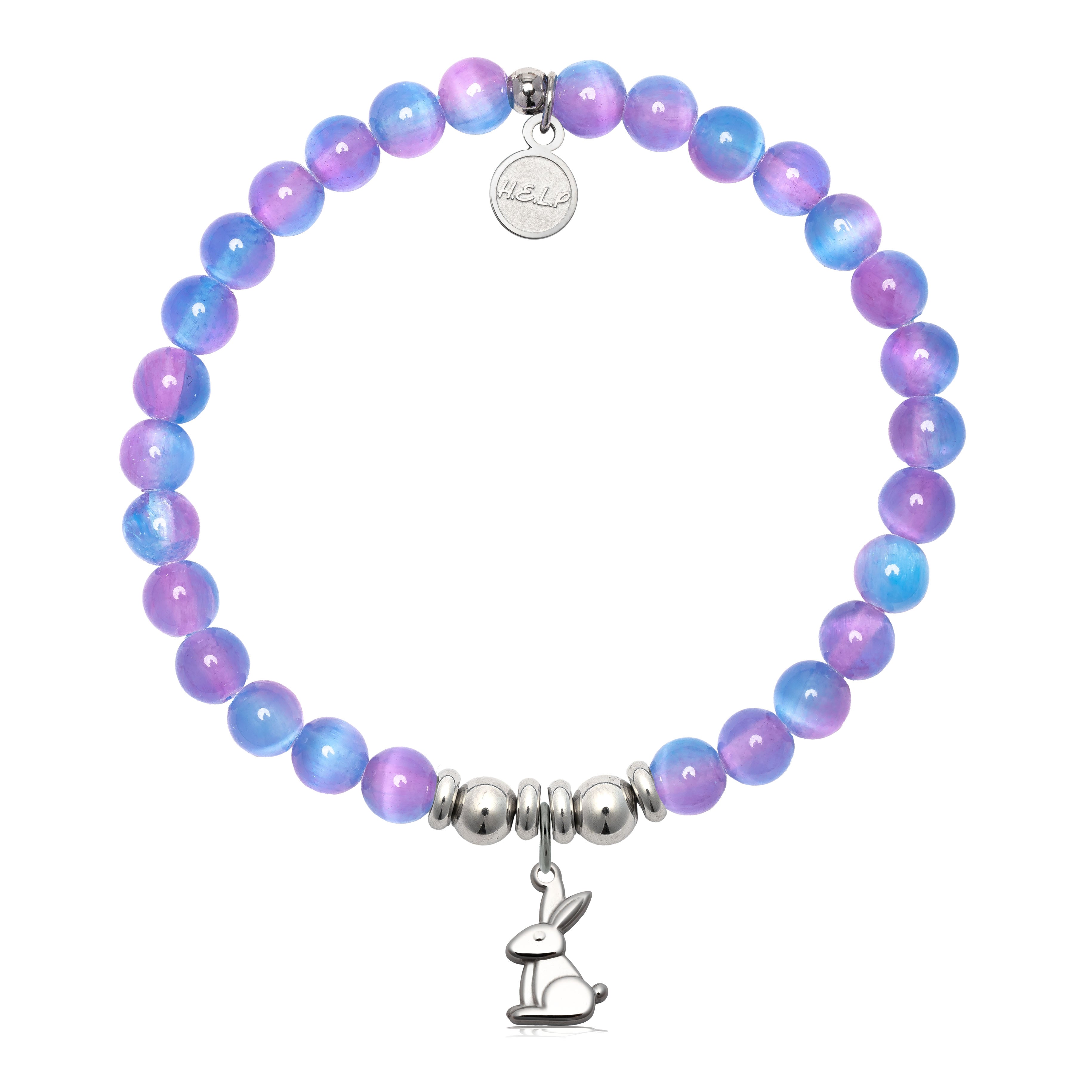 HELP by TJ Bunny Charm with Periwinkle Selenite Charity Bracelet