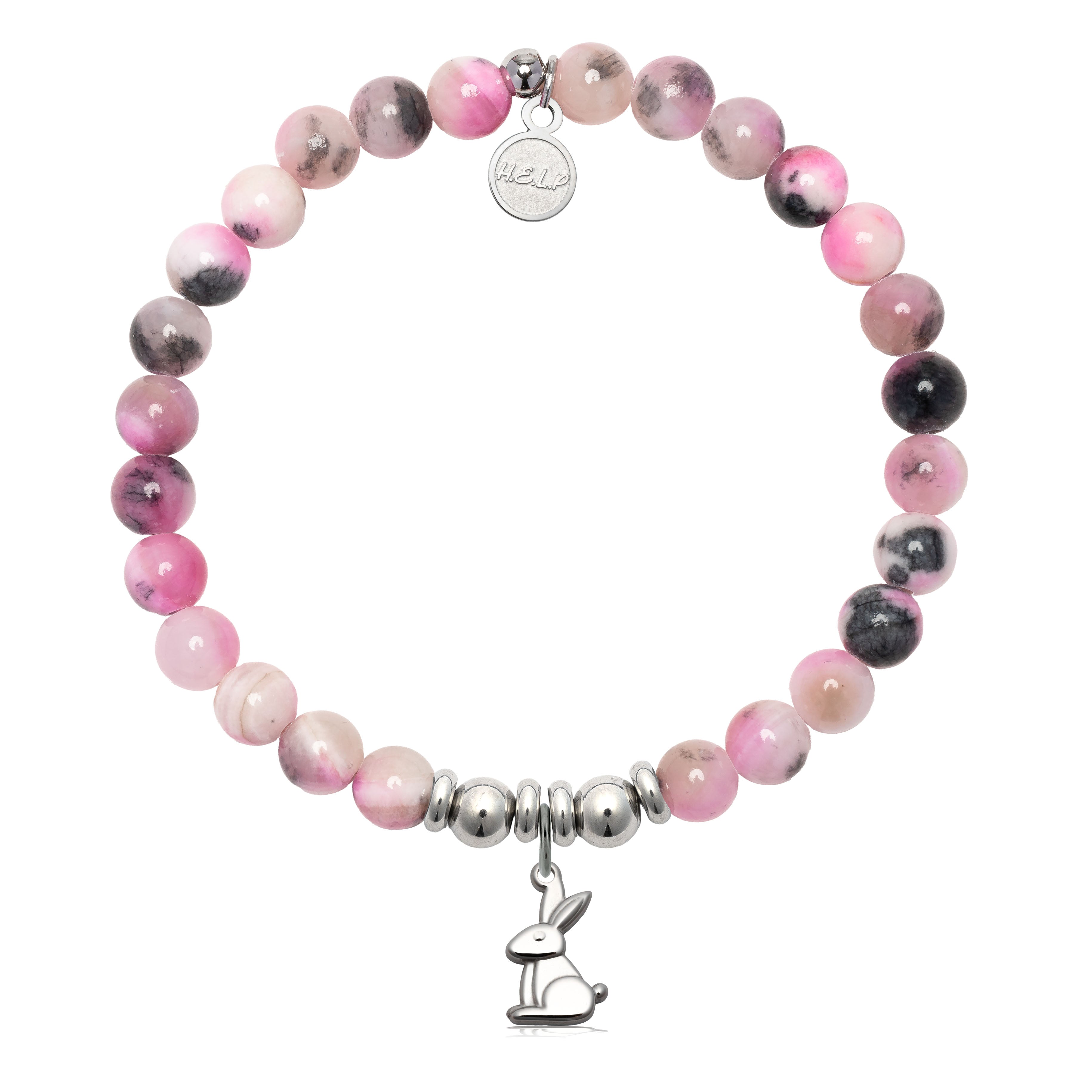 HELP by TJ Bunny Charm with Pink Zebra Jade Charity Bracelet