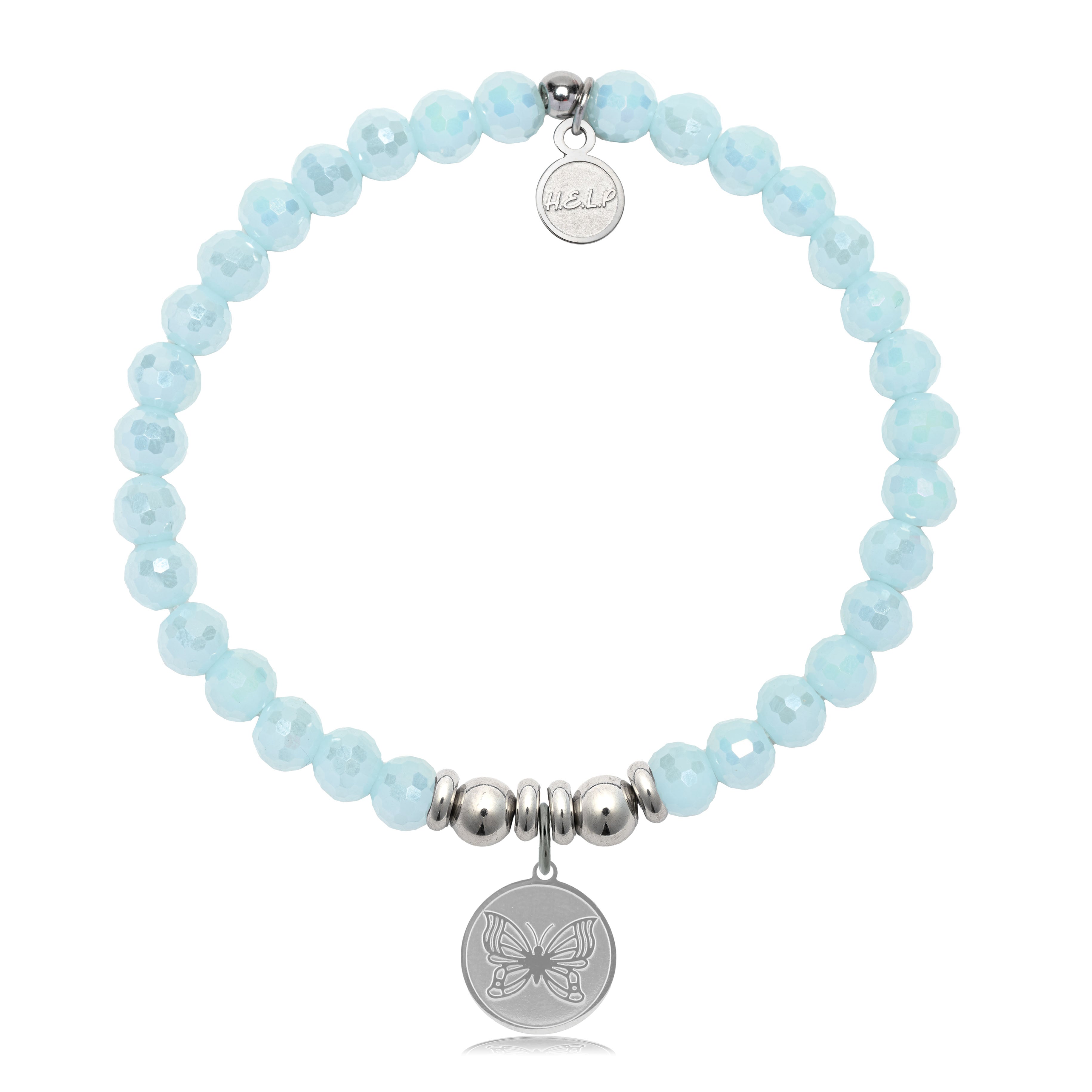 HELP by TJ Butterfly Charm with Aqua Crystal Charity Bracelet
