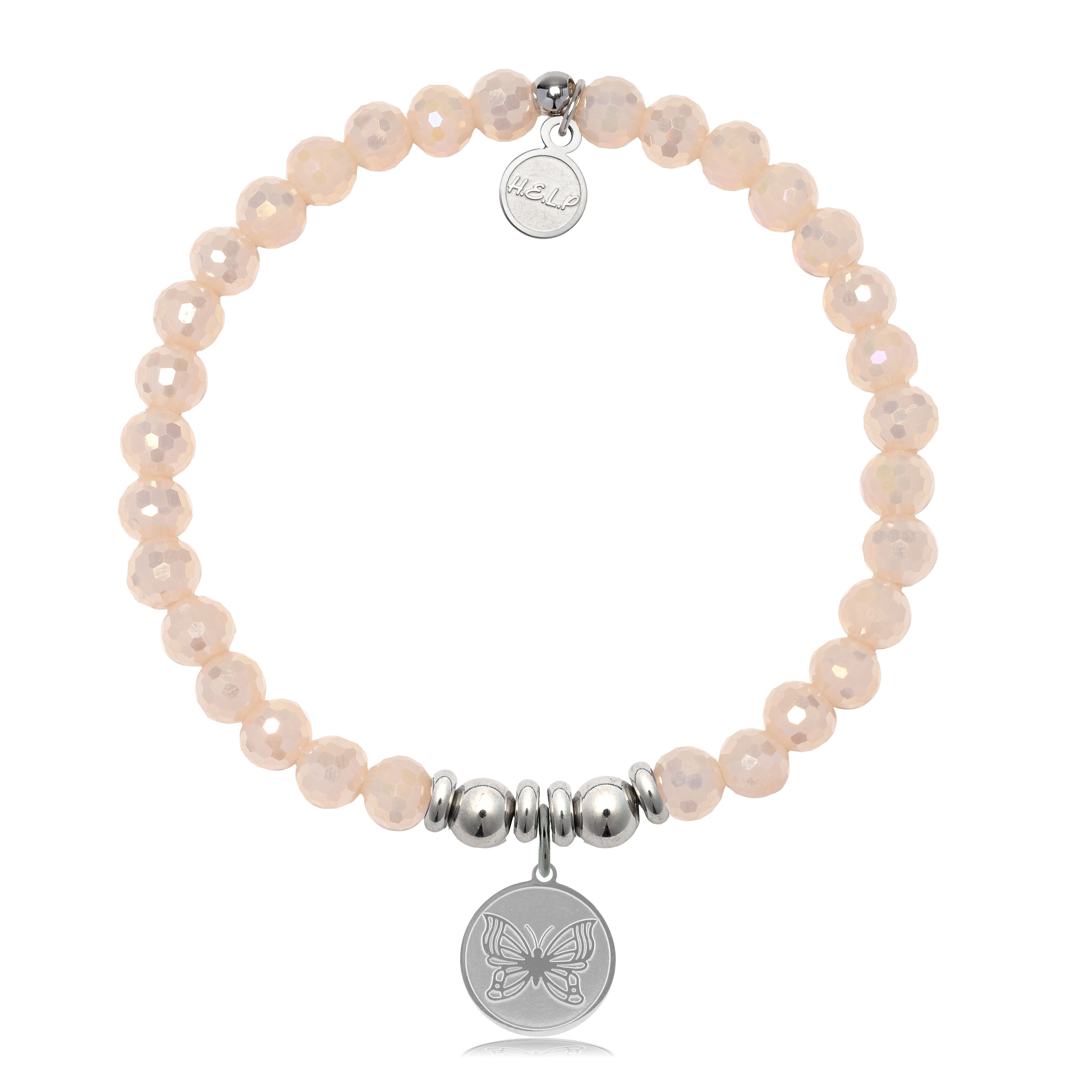 HELP by TJ Butterfly Charm with Beige Crystal Charity Bracelet