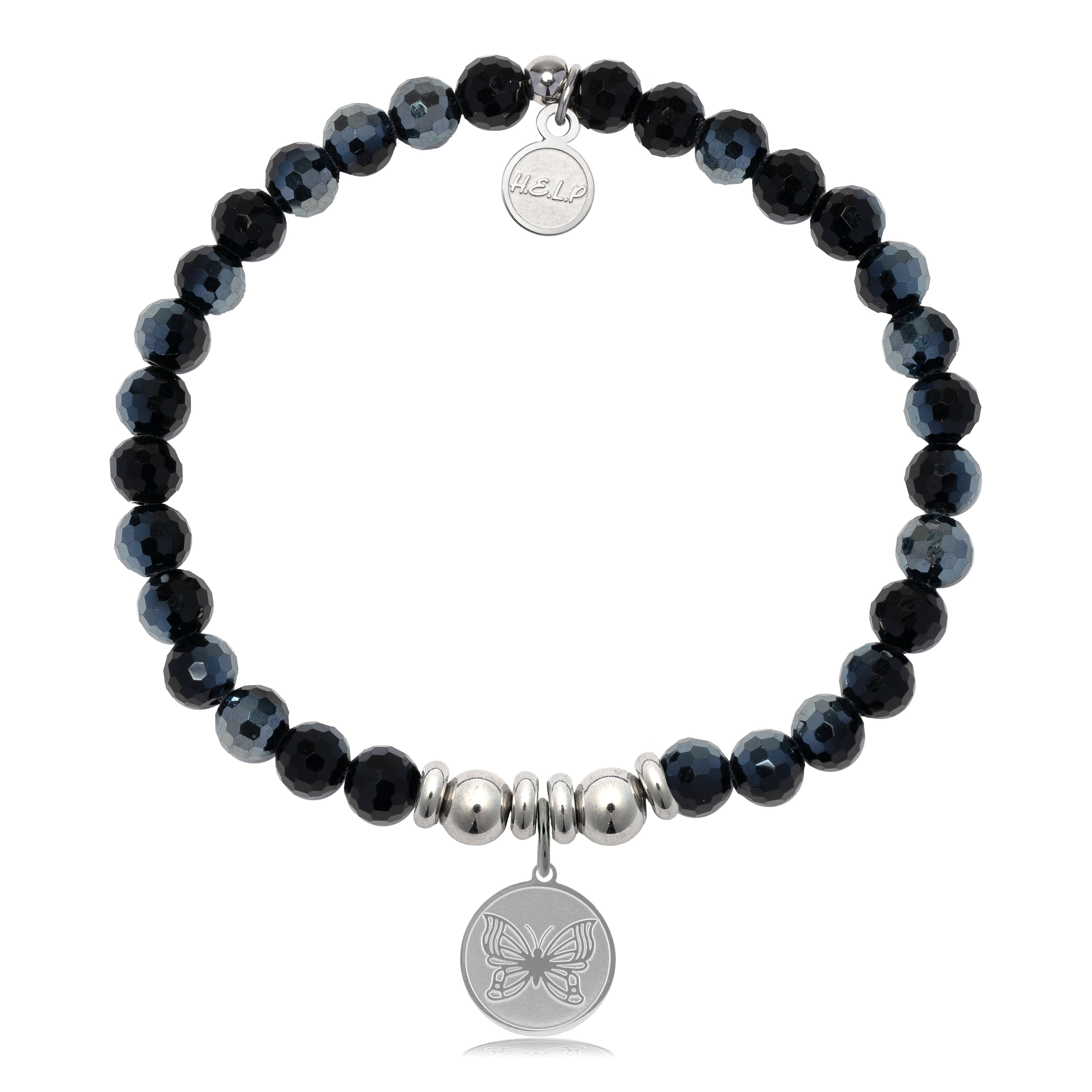 HELP by TJ Butterfly Charm with Black Crystal Charity Bracelet
