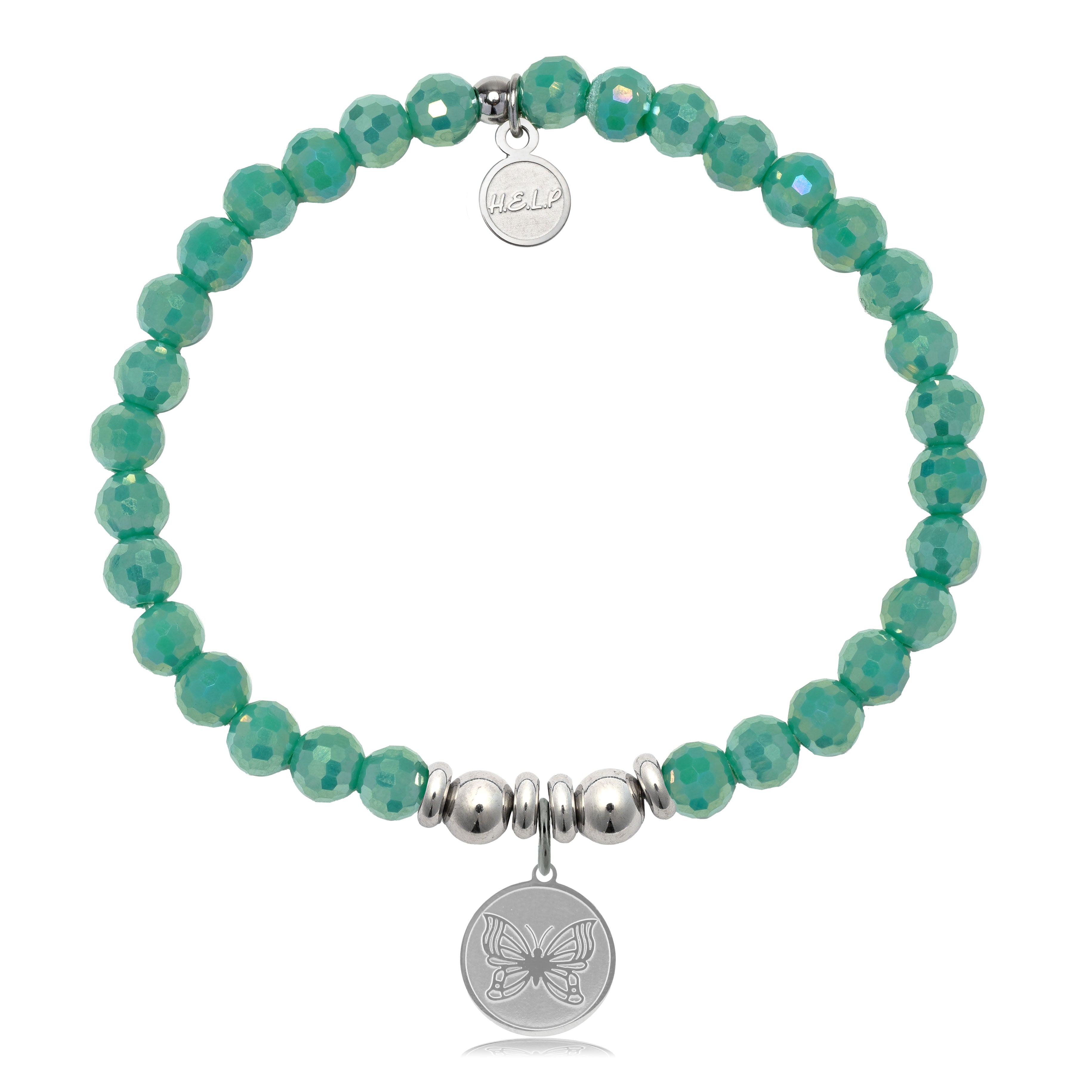 HELP by TJ Butterfly Charm with Green Crystal Charity Bracelet