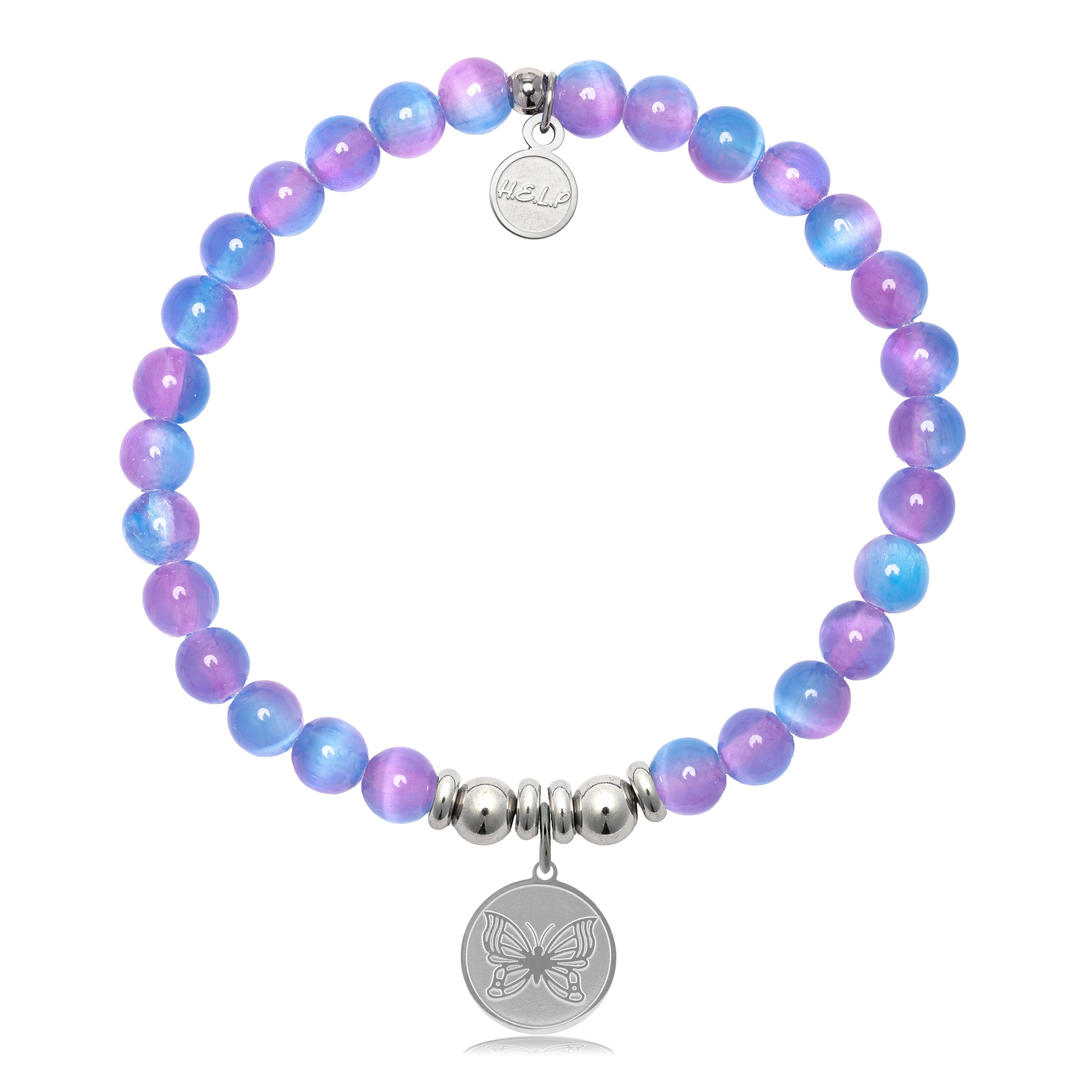 HELP by TJ Butterfly Charm with Periwinkle Selenite Charity Bracelet