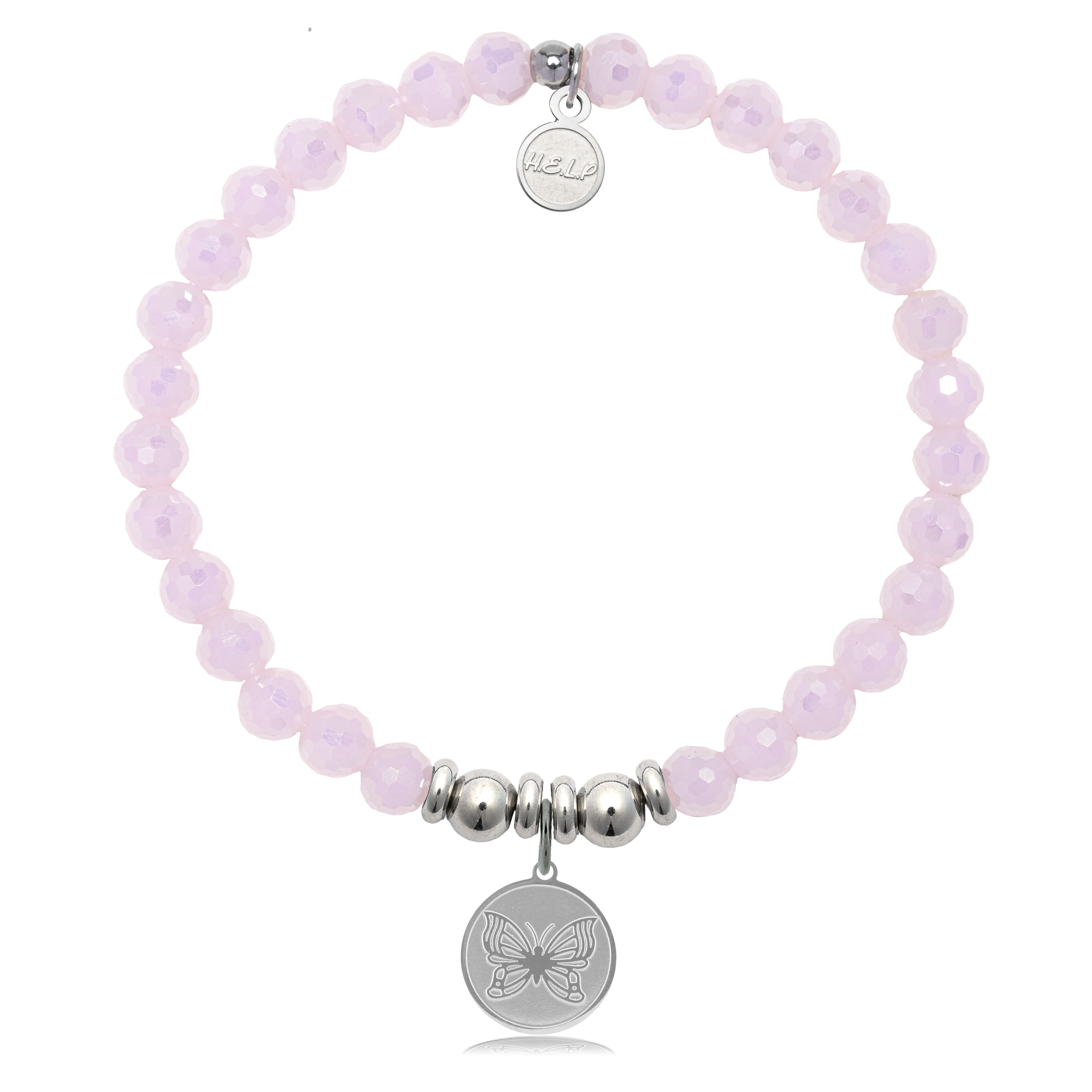 HELP by TJ Butterfly Charm with Pink Crystal Charity Bracelet