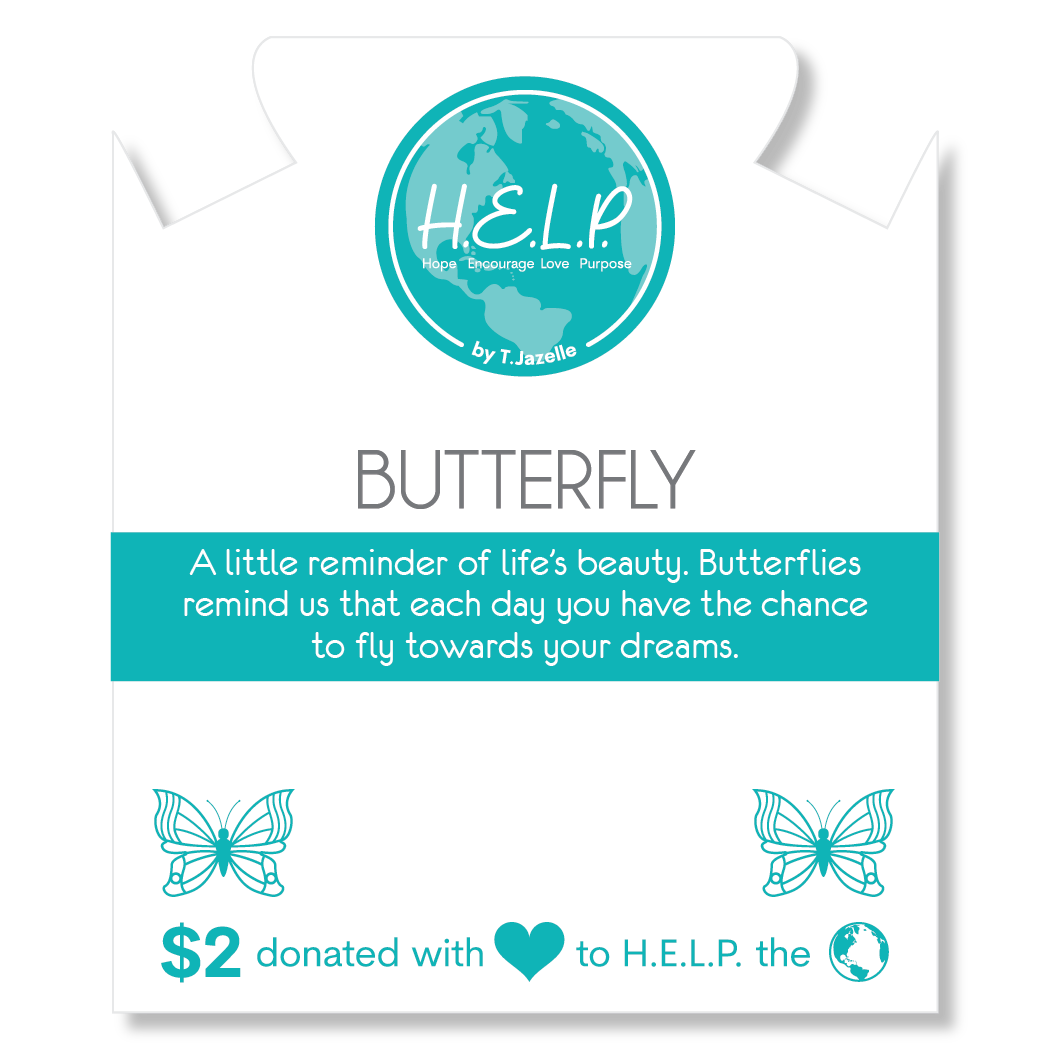 HELP by TJ Butterfly Charm with Pink Jade Charity Bracelet