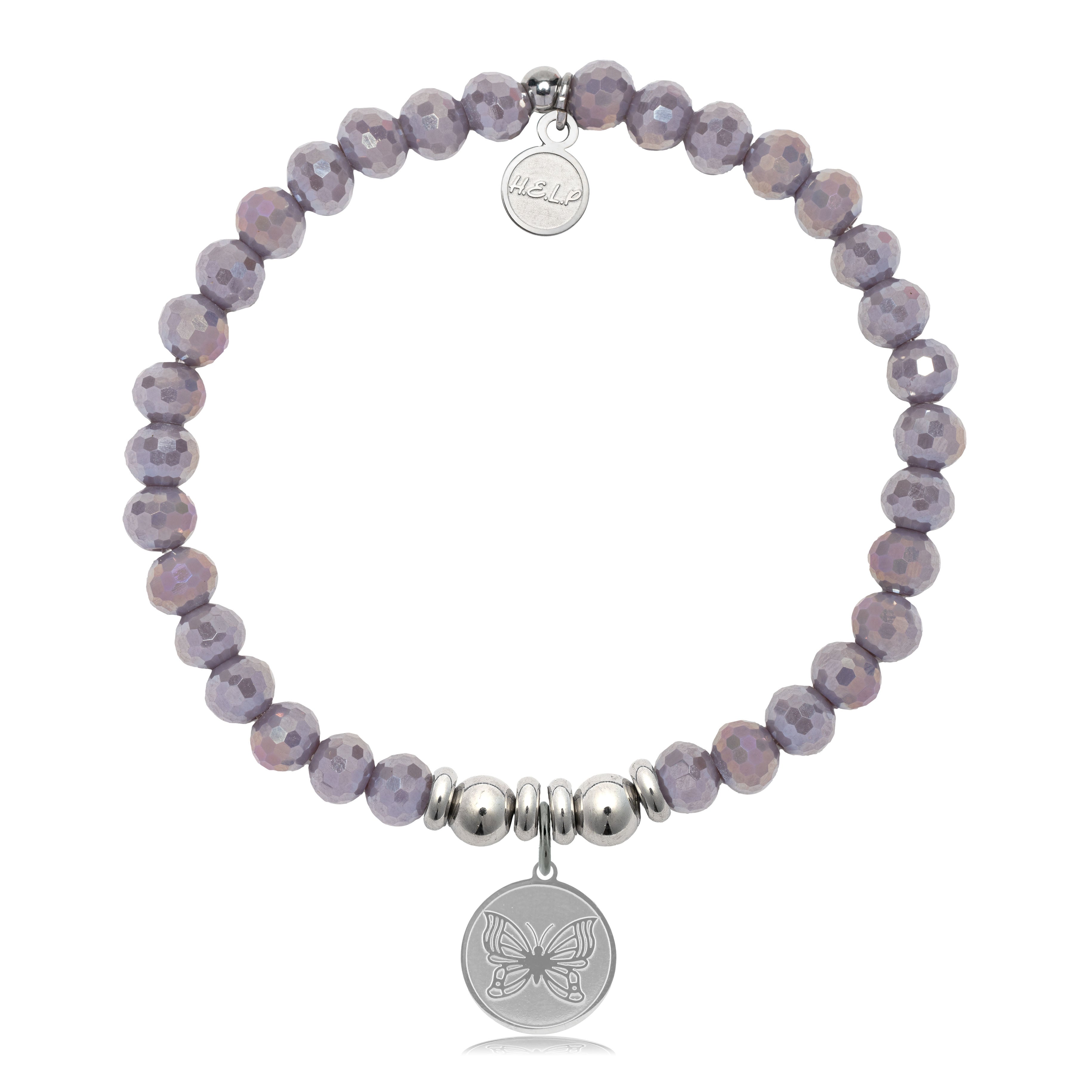 HELP by TJ Butterfly Charm with Purple Crystal Charity Bracelet