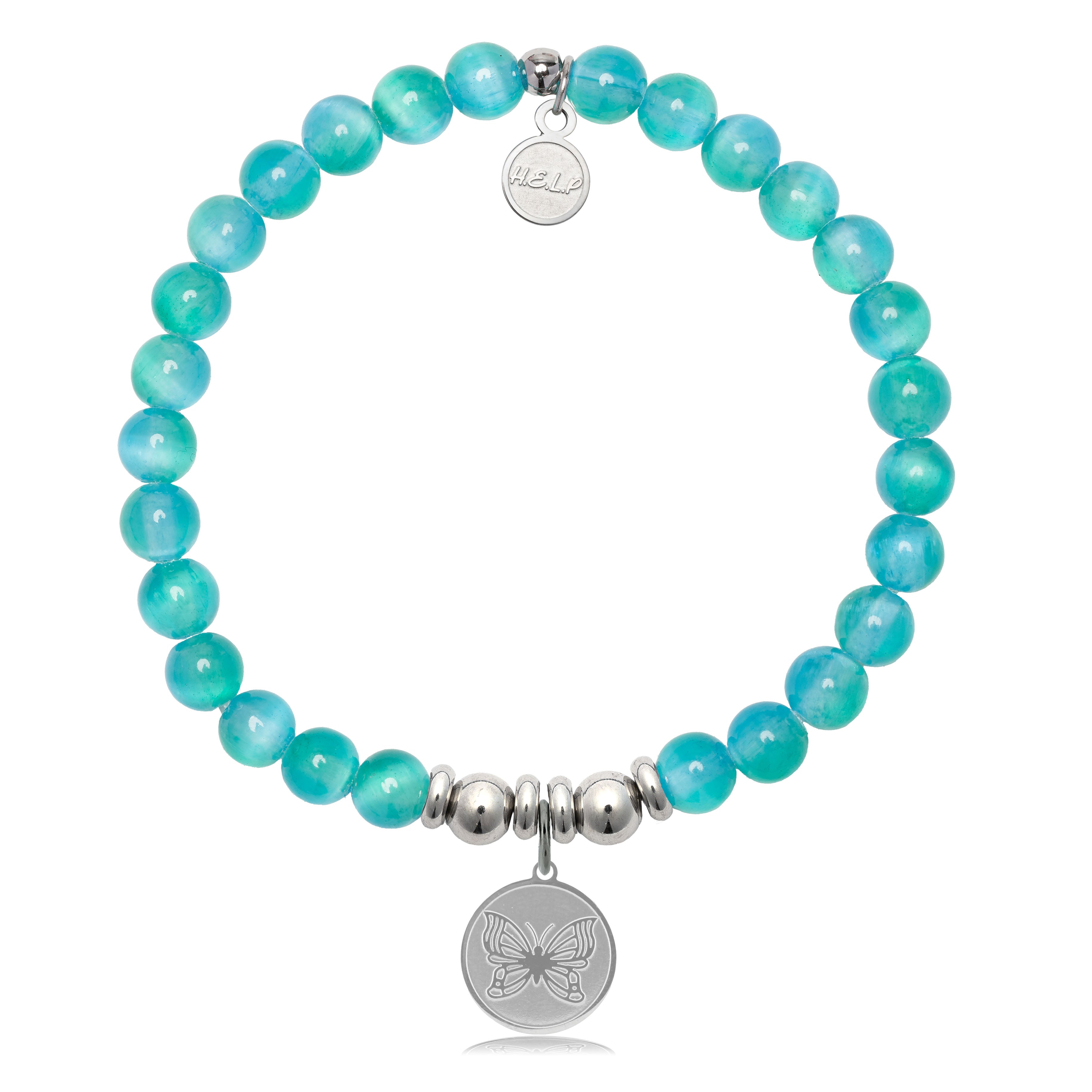 HELP by TJ Butterfly Charm with Teal Selenite Charity Bracelet