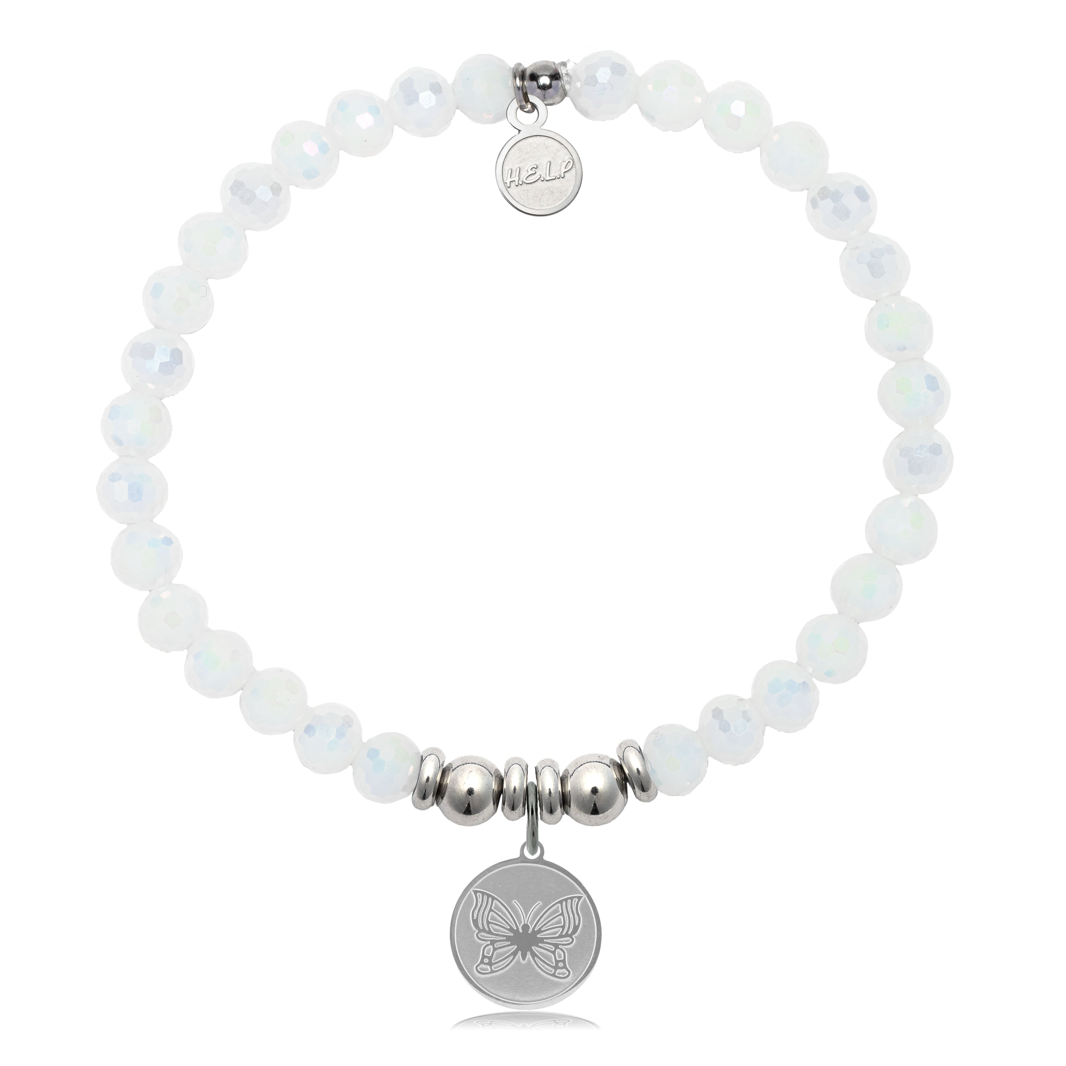 HELP by TJ Butterfly Charm with White Crystal Charity Bracelet