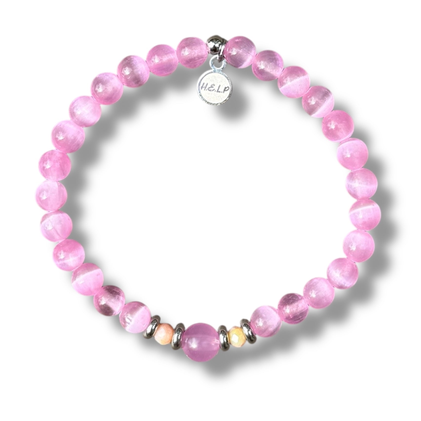 HELP by TJ Capeology x H.E.L.P. Ray of Hope Pink Selenite Stacker Charity Bracelet