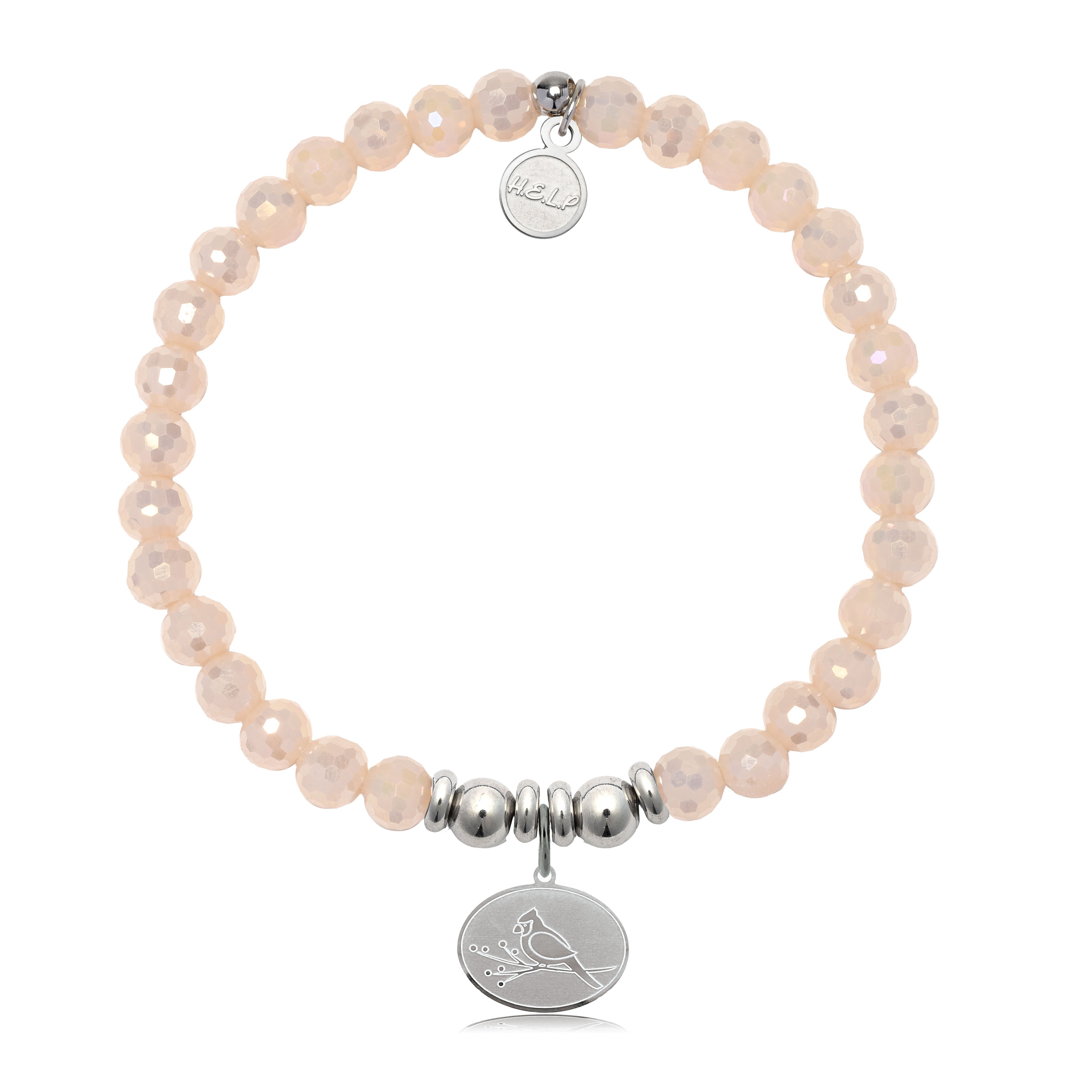 HELP by TJ Cardinal Charm with Beige Crystal Charity Bracelet