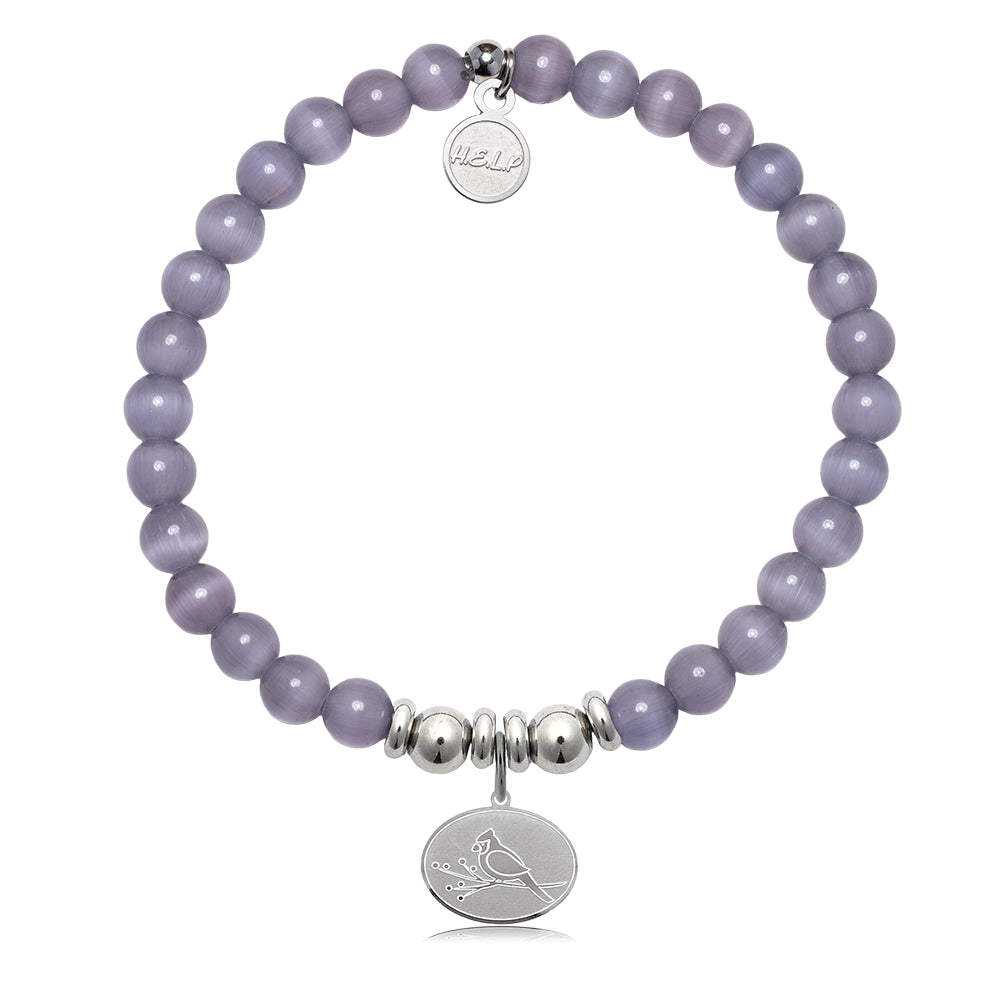 HELP by TJ Cardinal Charm with Purple Cats Eye Charity Bracelet