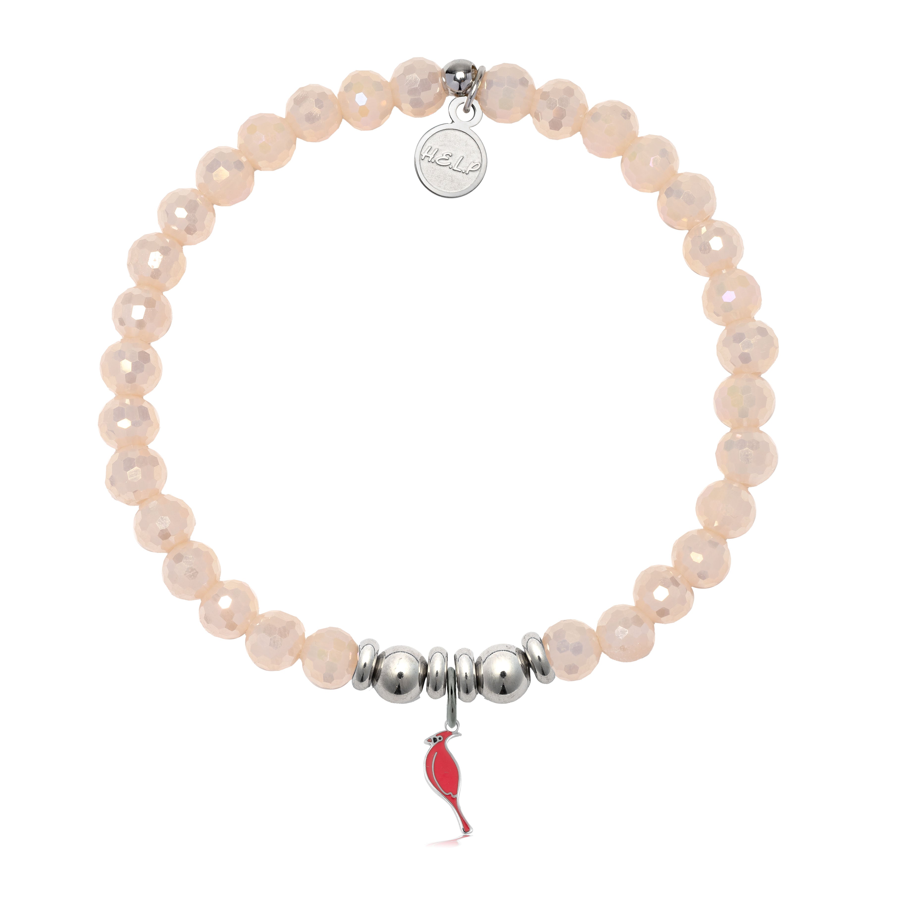 HELP by TJ Cardinal Enamel Charm with Beige Crystal Charity Bracelet