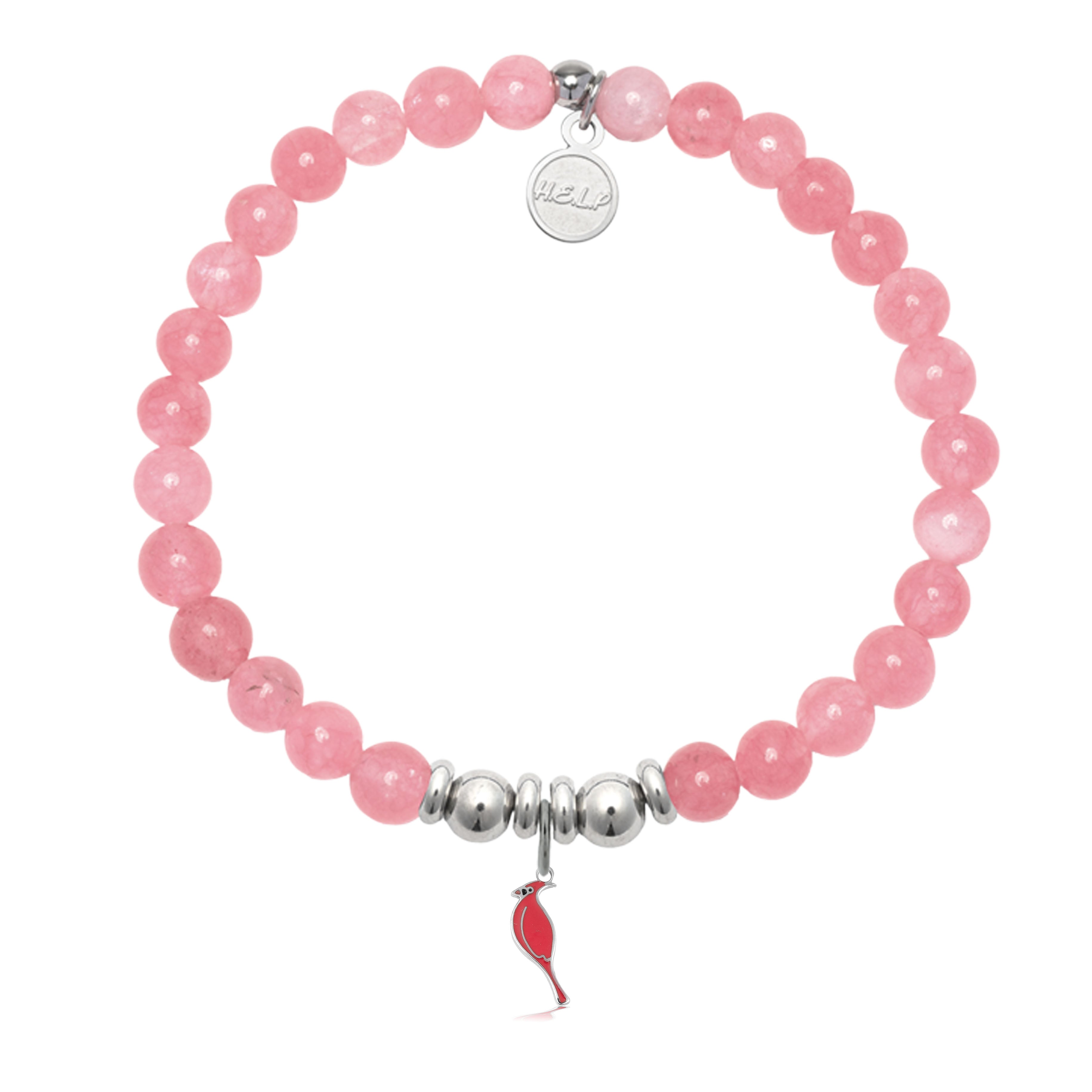 HELP by TJ Cardinal Enamel Charm with Cherry Jade Charity Bracelet