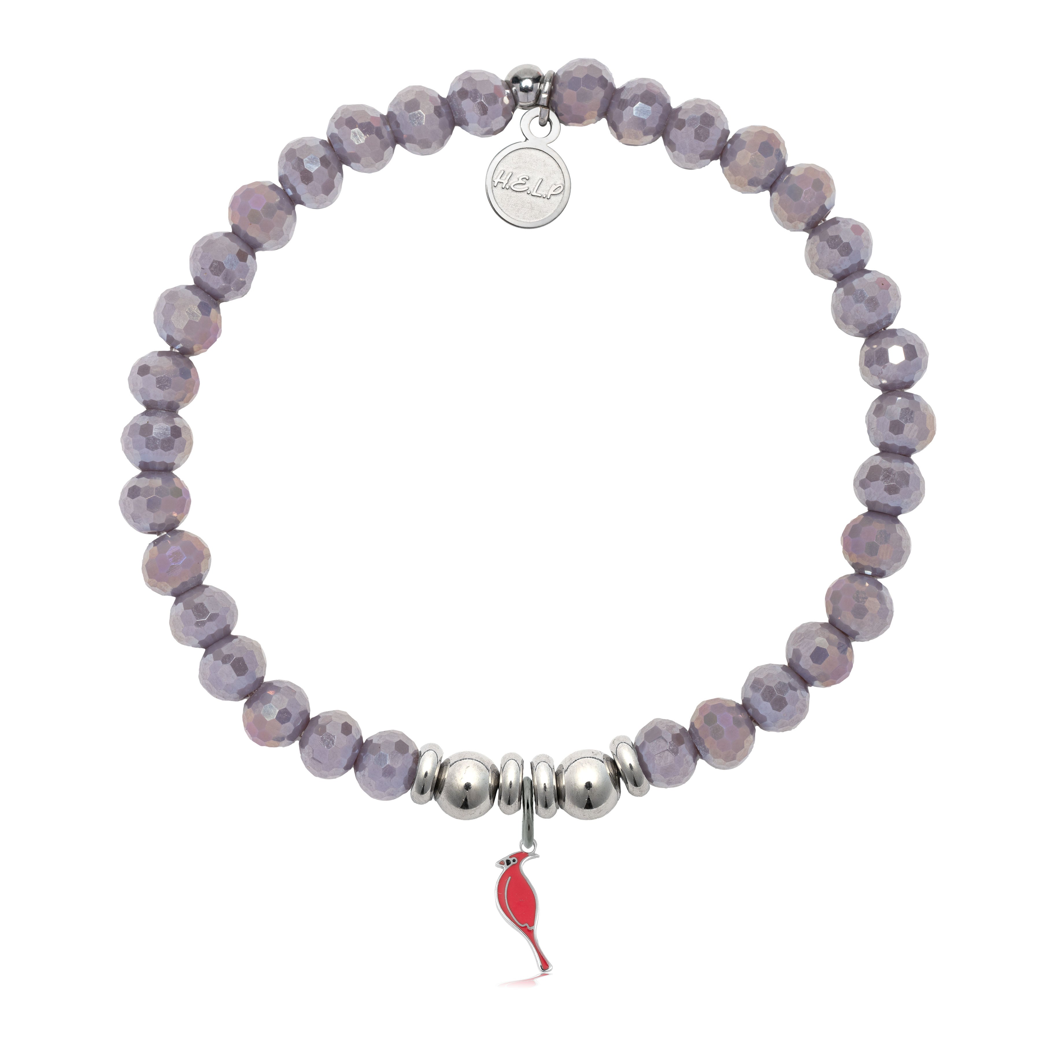 HELP by TJ Cardinal Enamel Charm with Purple Crystal Charity Bracelet